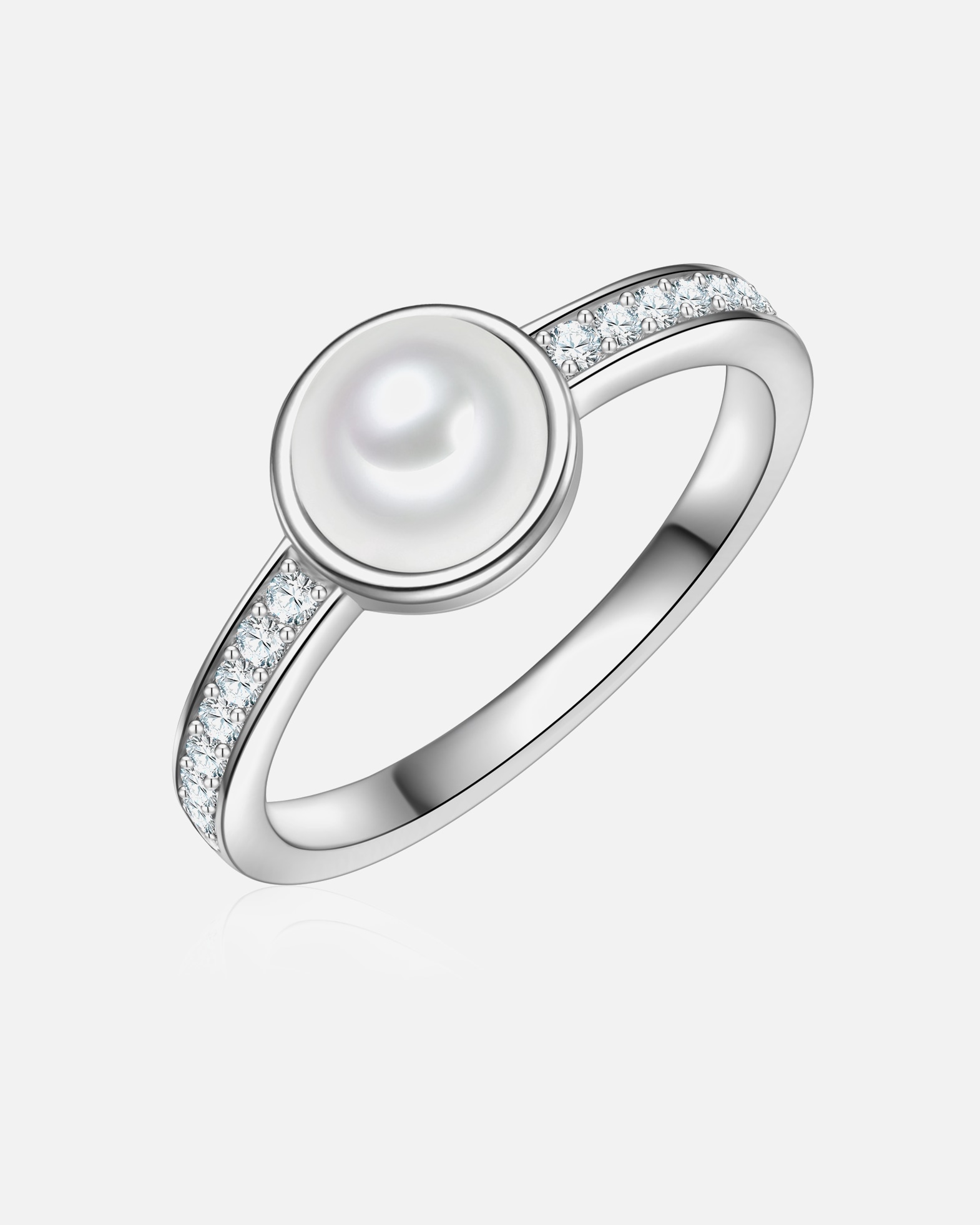 Bague pour Femme Trilani Bague en Argent Sterling en argent avec Zirconium et Perle de Nacre 54