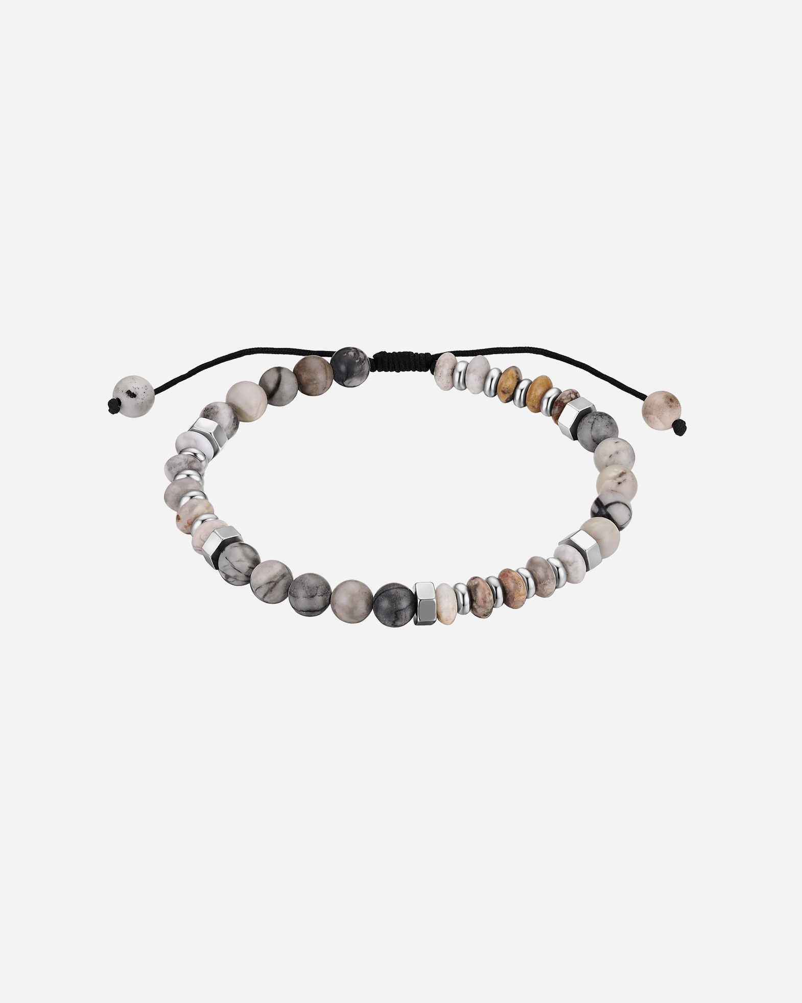 Bracelet pour Homme True Rebels Bracelet en acier inoxydable en argent avec jaspe Picasso Réglable 19,0 - 23,0 cm