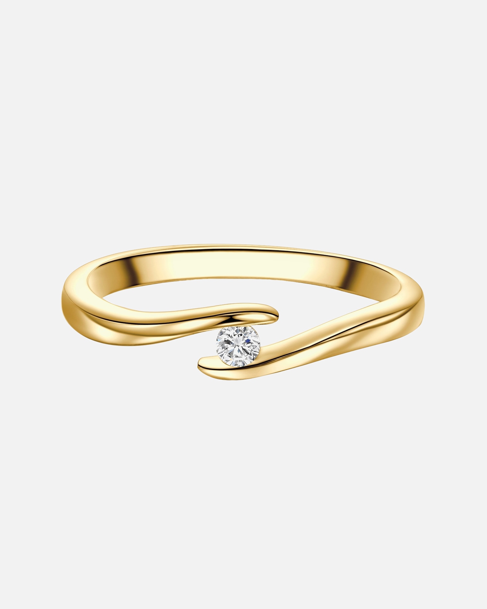 Bague pour Femme Trilani Bague Solitaire aus Sterling Silber in Gelbgold mit Zirkonia 60