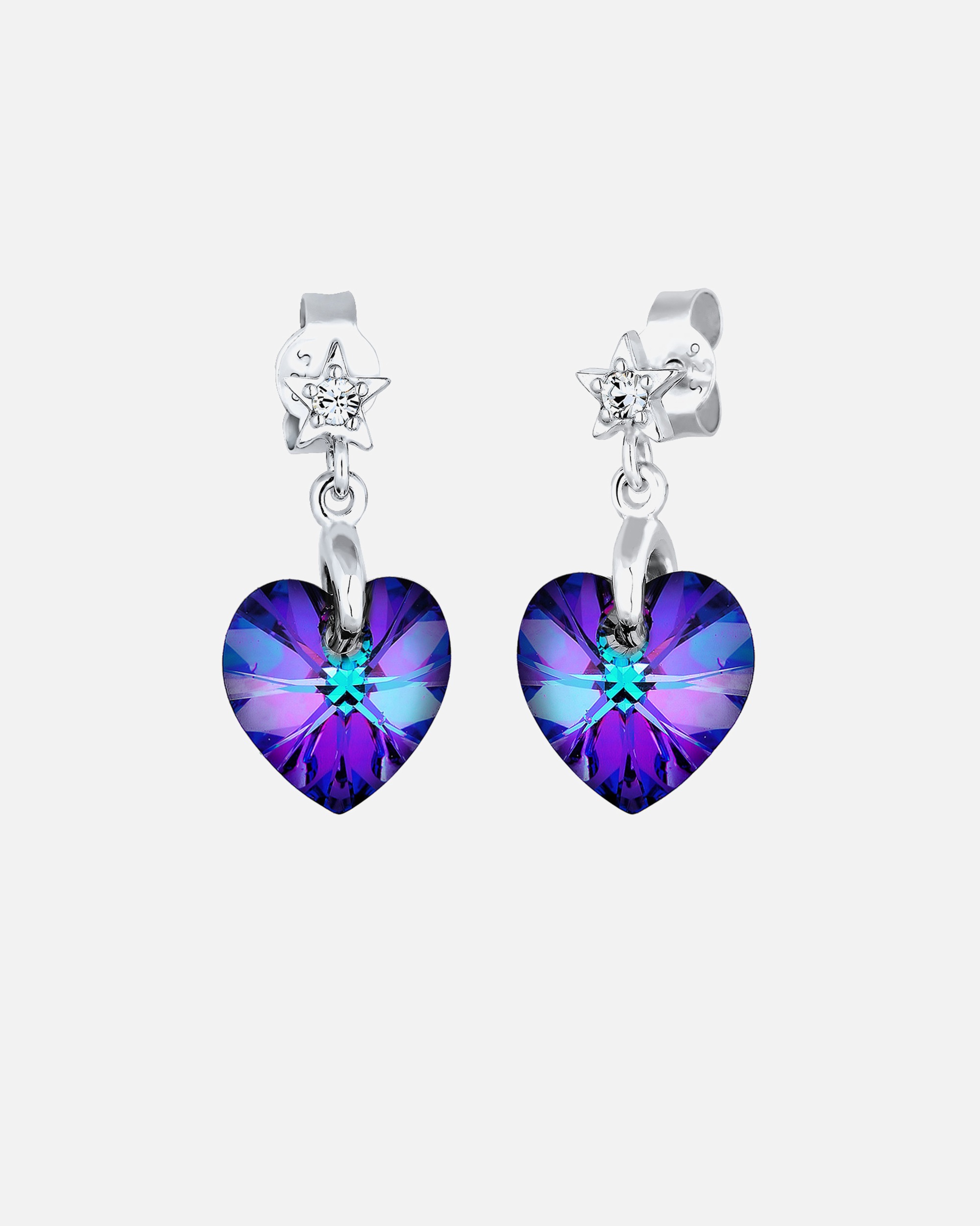 Boucles d'oreilles pour Femme Elli Femmes cœur étoile avec cristaux en argent sterling 925 Violet
