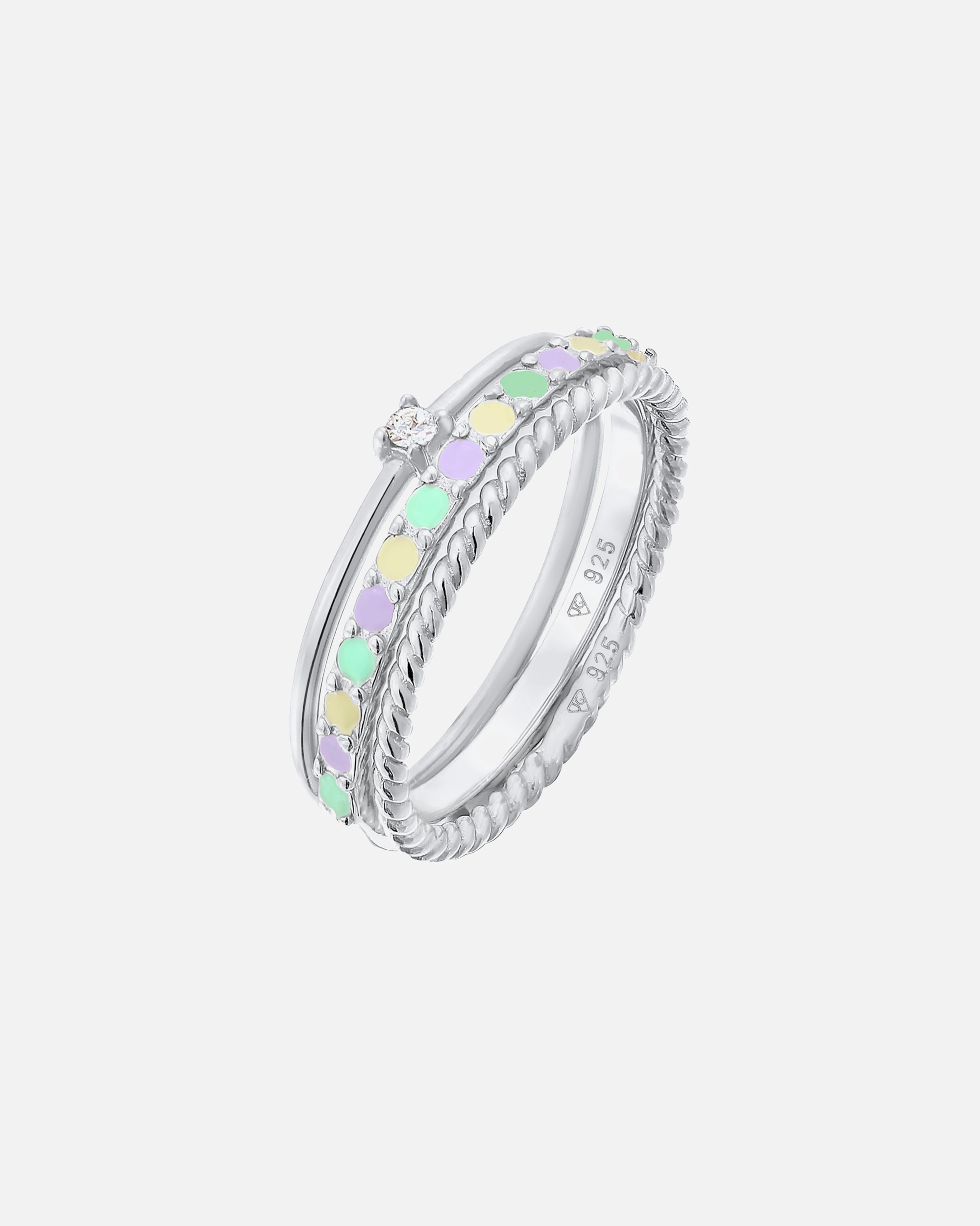Bague pour Femme Elli Multi-Color Emaille Cristal Set de 3 pièces Argent 925 54