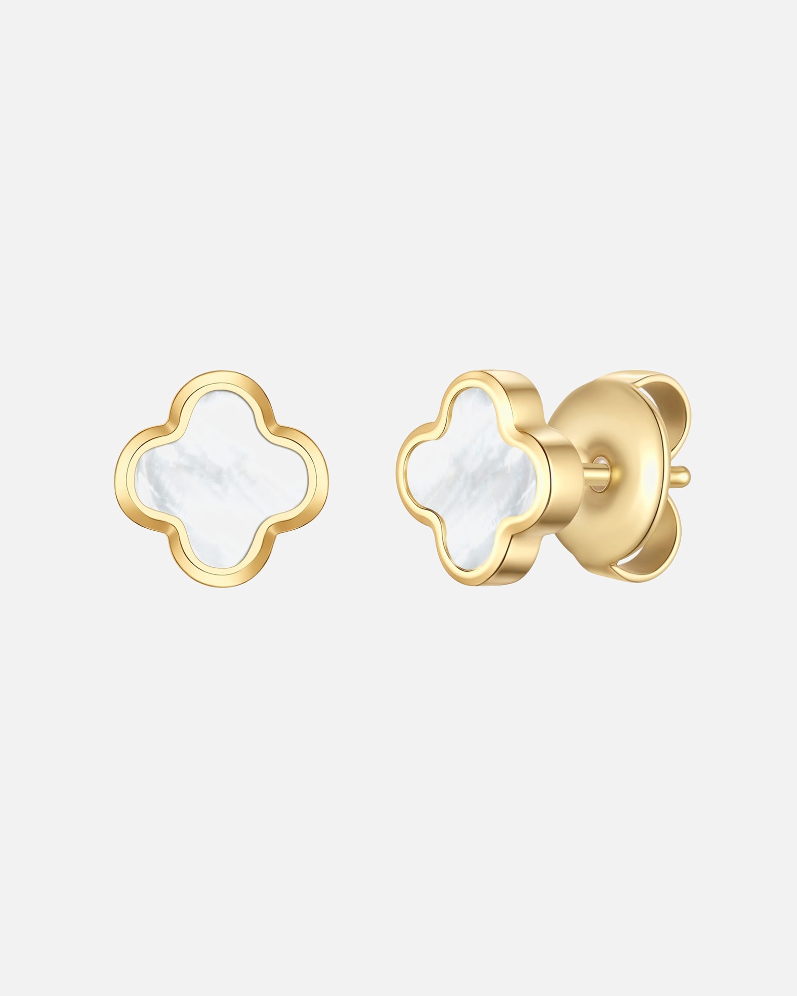 Boucles d'oreilles pour Femme Glanzstücke München Boucles d'oreilles trèfle en acier inoxydable en or jaune avec nacre 5,9 mm