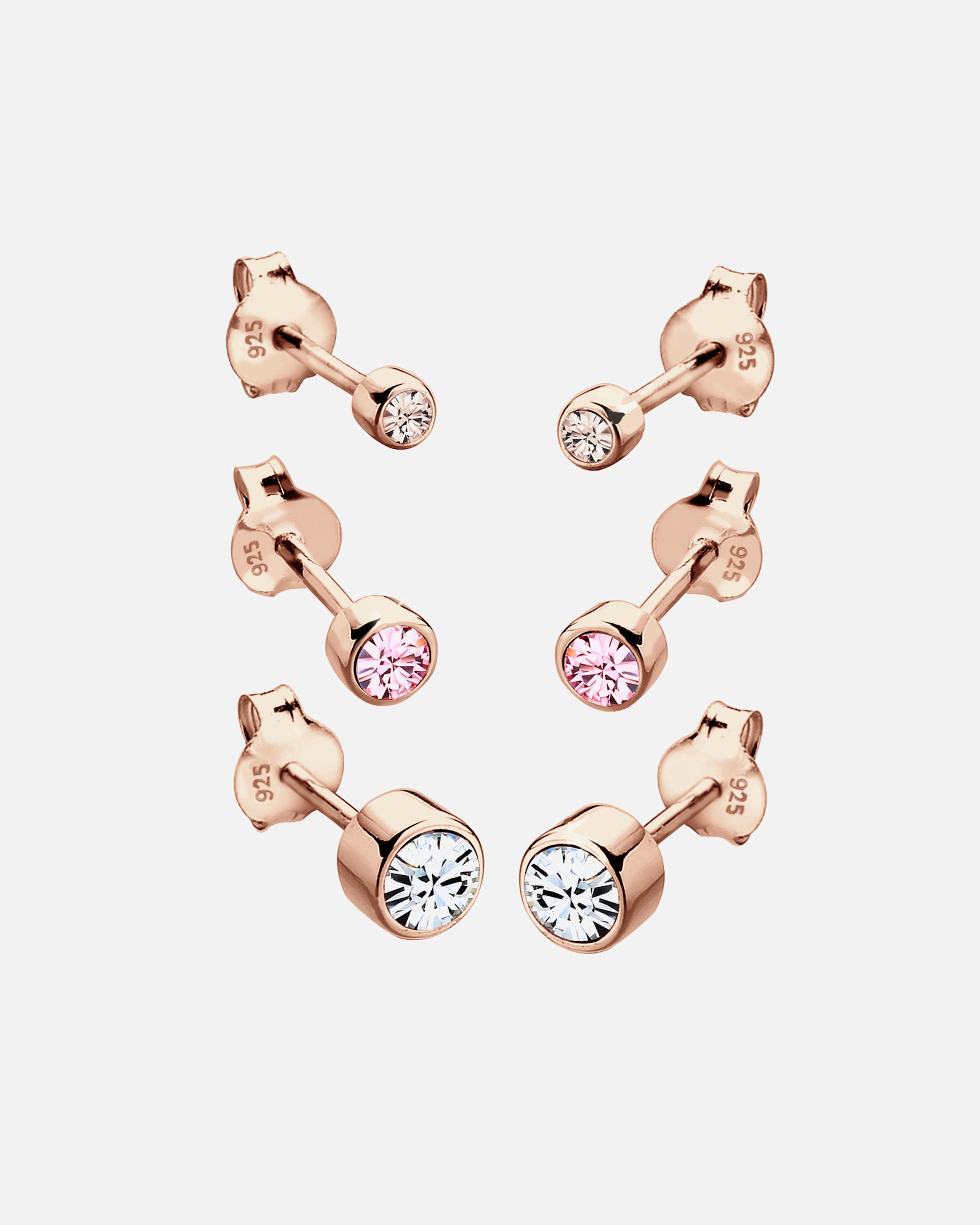 Boucles d'oreilles pour Femme Set de 3 Cristaux Basic Argent 925 rosefarben
