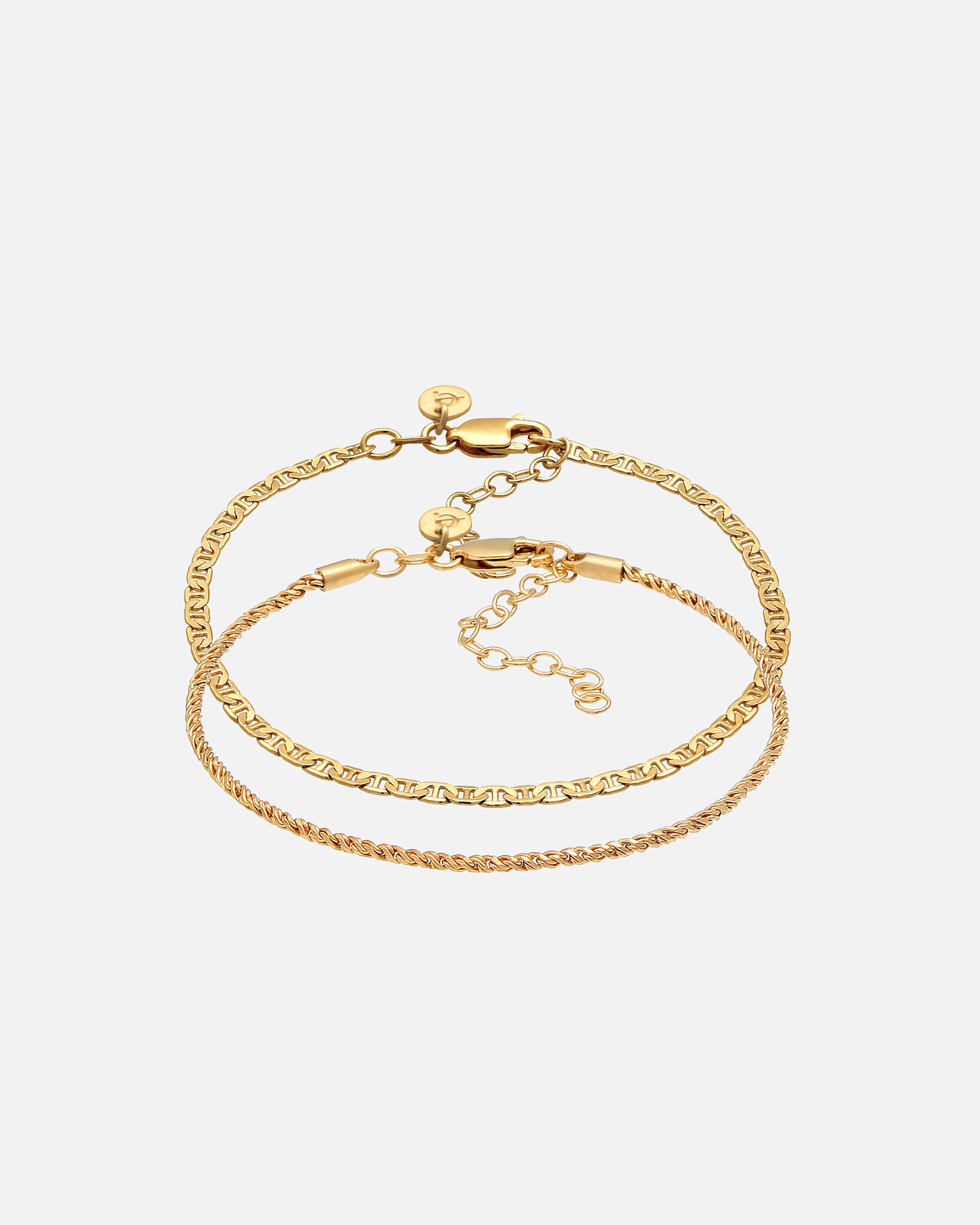 Bracelet pour Femme Elli PREMIUM Stäbchenpanzer Kordel Basic 2er Set 925 Silber goldfarben