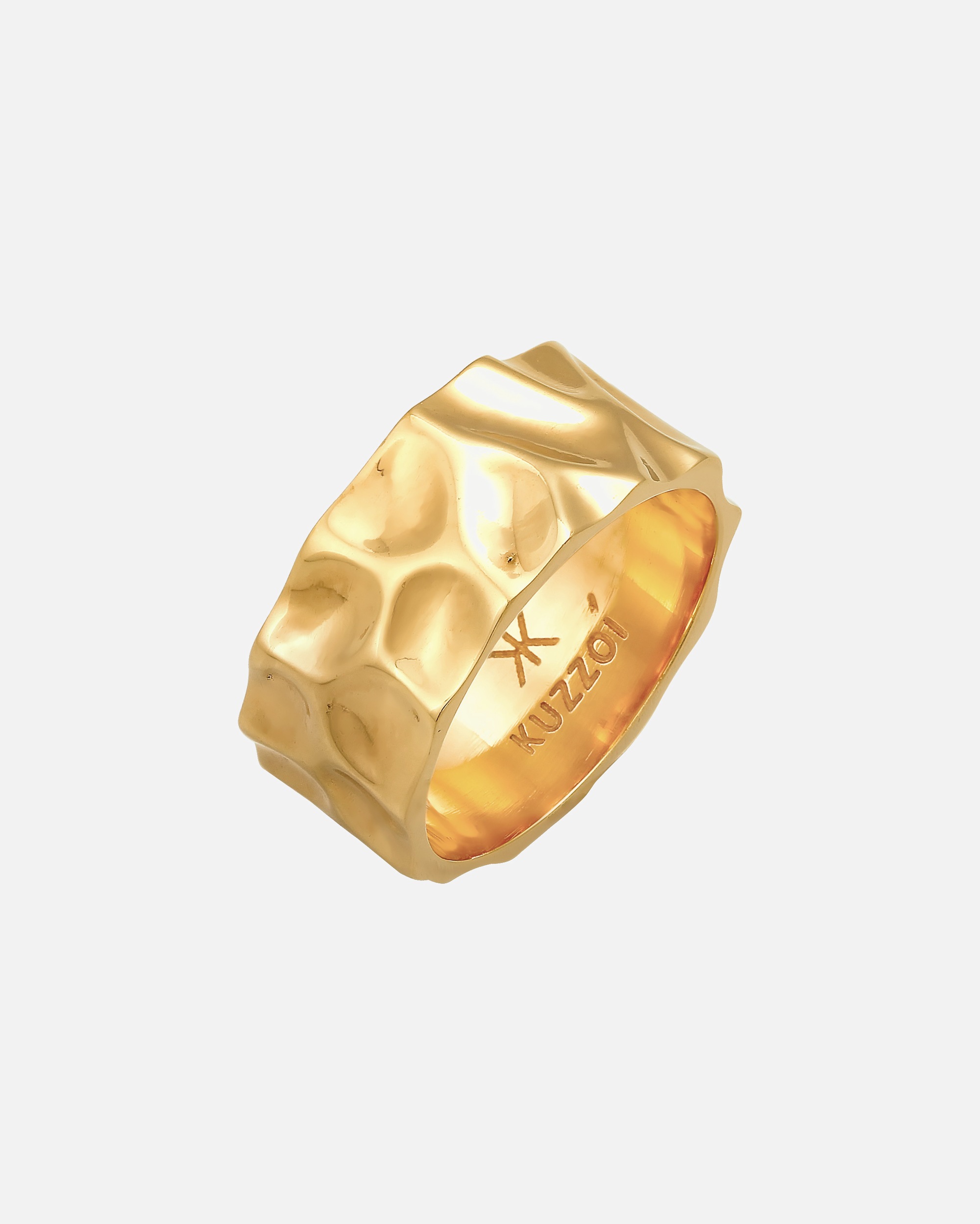 Bague pour Homme KUZZOI à anneau pour homme martelée d'occasion ayant l'air solide en argent sterling 925 plaqué or 64