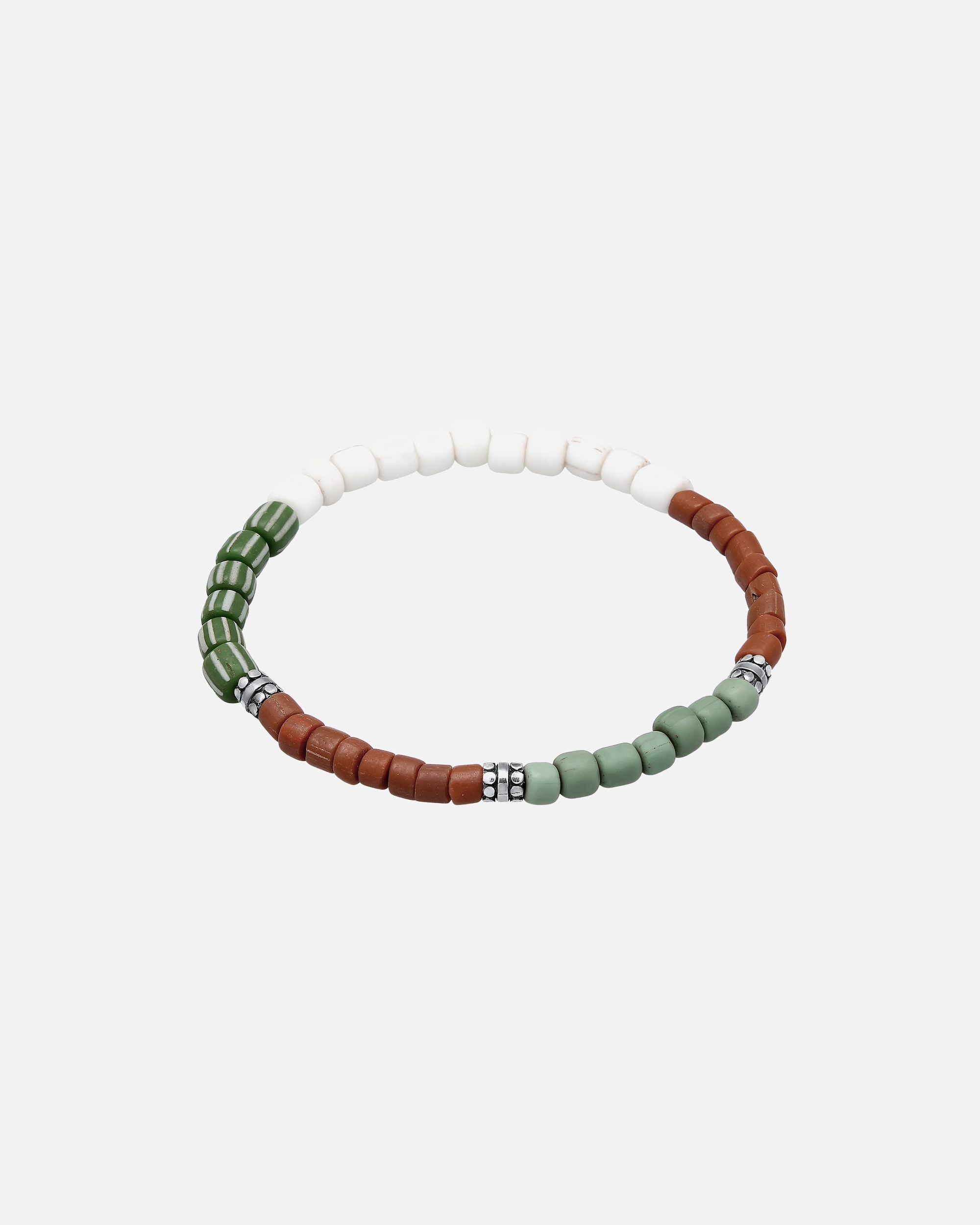 Bracelet pour Homme KUZZOI Glass Beads Weiß-Braun 925 Silber 23