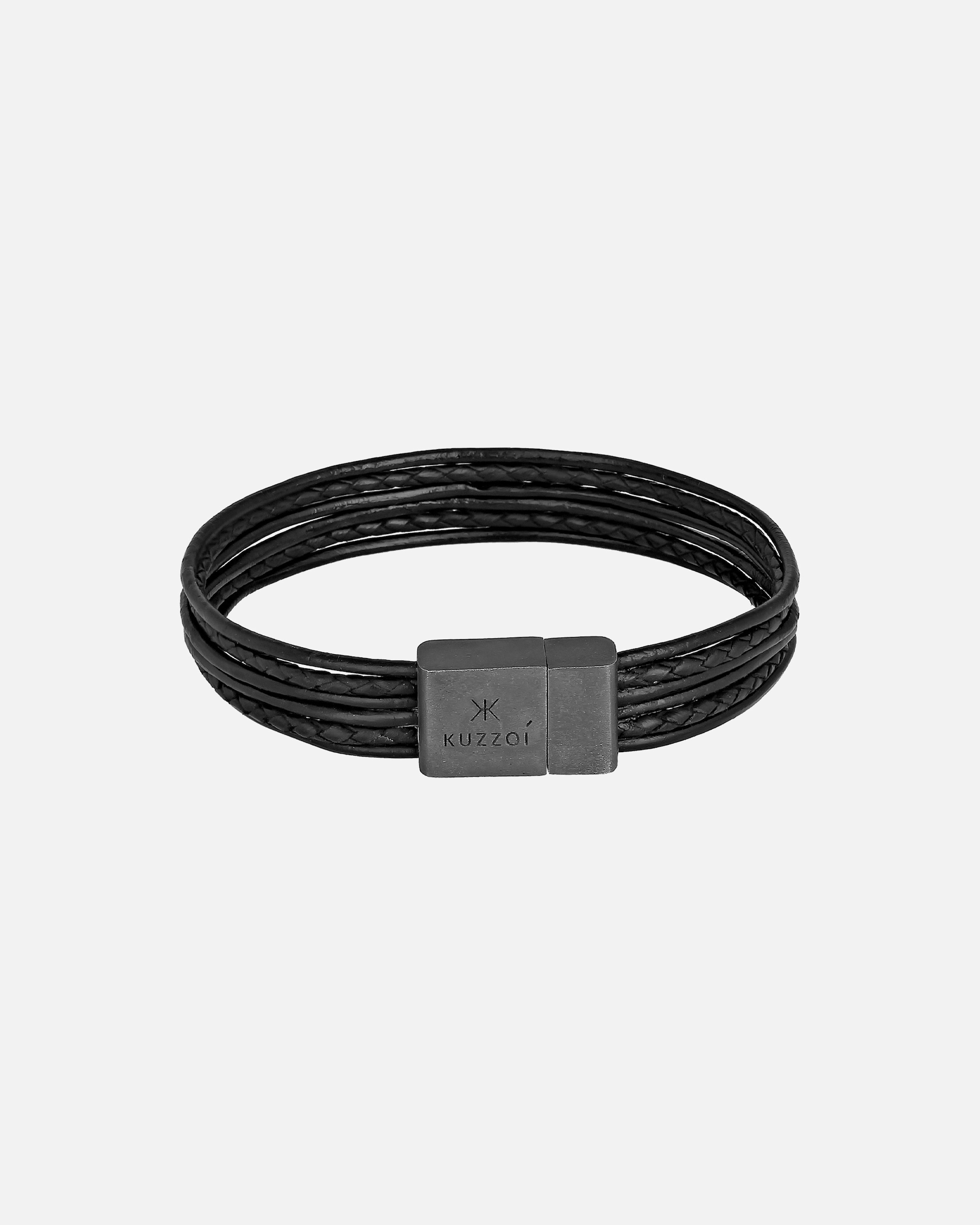 Bracelet pour Homme KUZZOI Aimant homme en cuir à 6 rangées de base tendance robuste oxydé en argent sterling 925 19