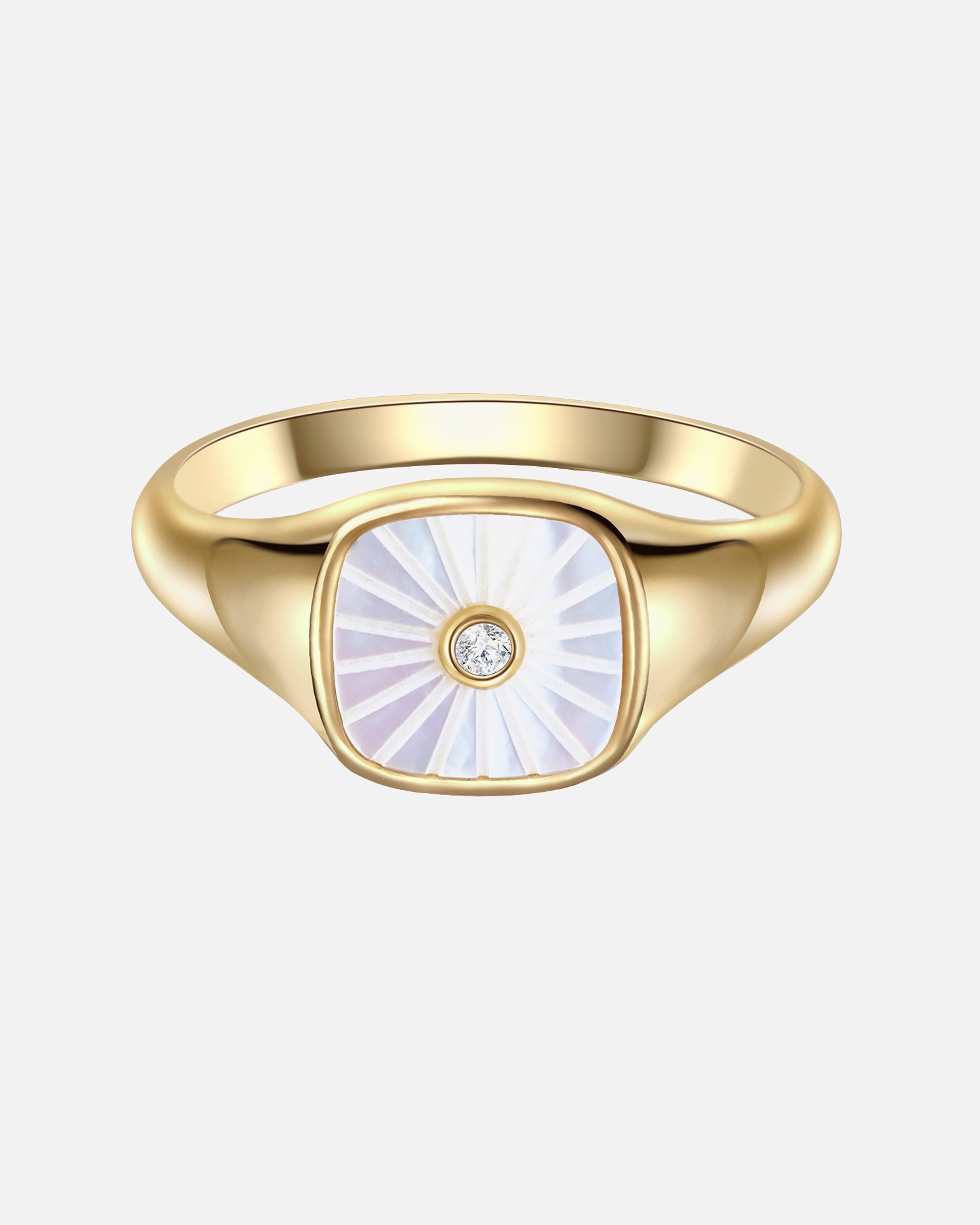 Bague pour Femme Glanzstücke München Bague en argent Argent sterling Oxyde de zirconium (CZ) Nacre en Or jaune 48