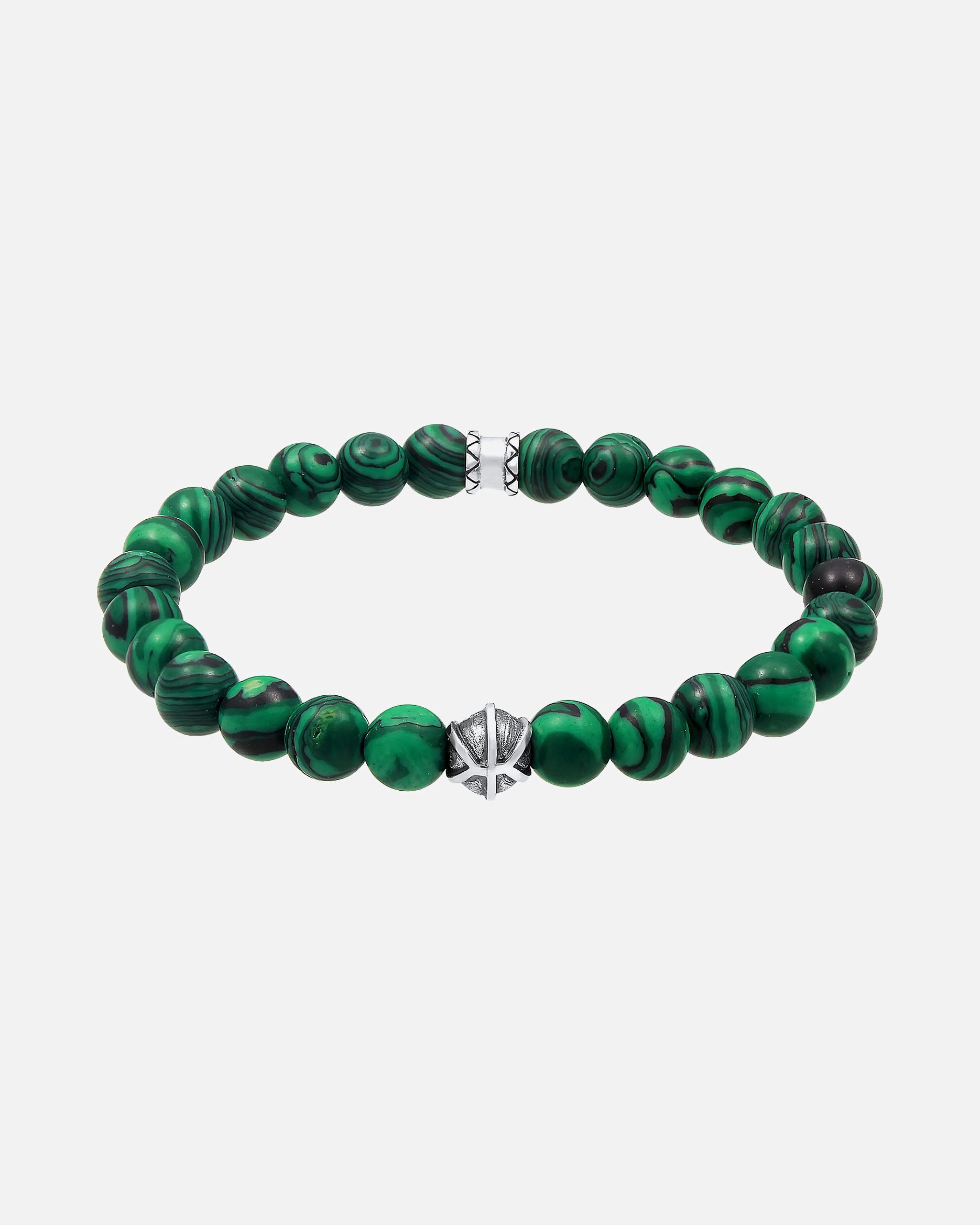 Bracelet pour Homme KUZZOI malachite synthétique look Argent 925 oxydé 19