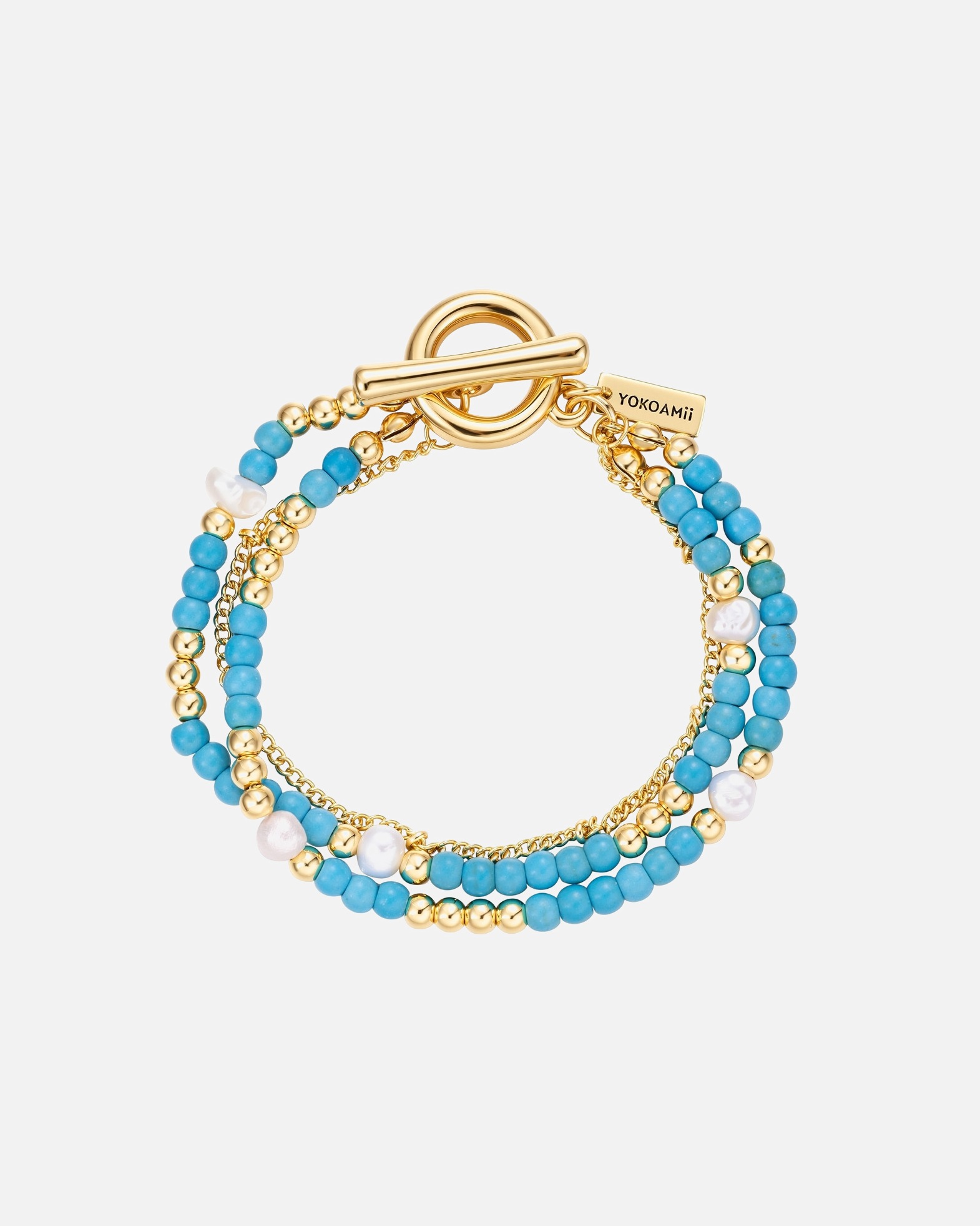 Bracelet pour Femme Yokoamii Bracelet en alliage métallique en doré avec pierre naturelle et perle d'eau douce 18,0 cm