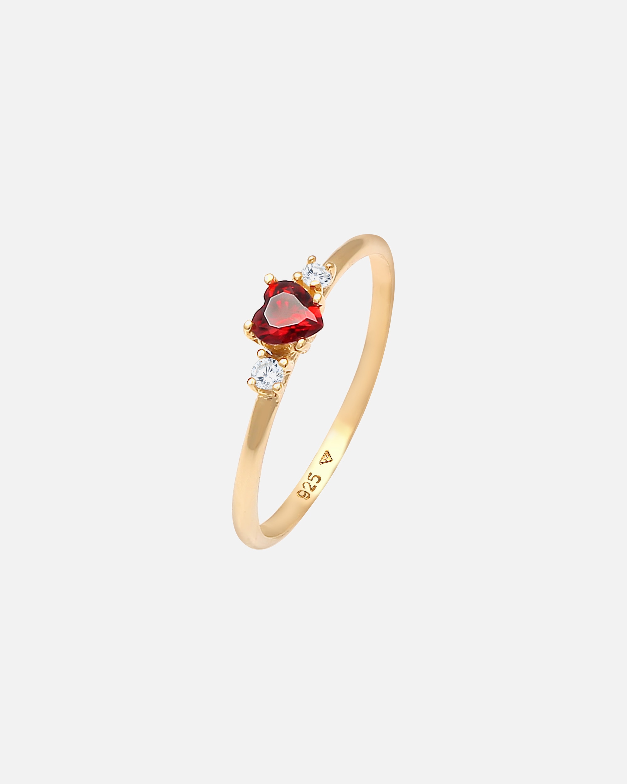 Bague pour Femme Elli Cœur Zircon rouge amour 925 Argent Plaqué Or 52