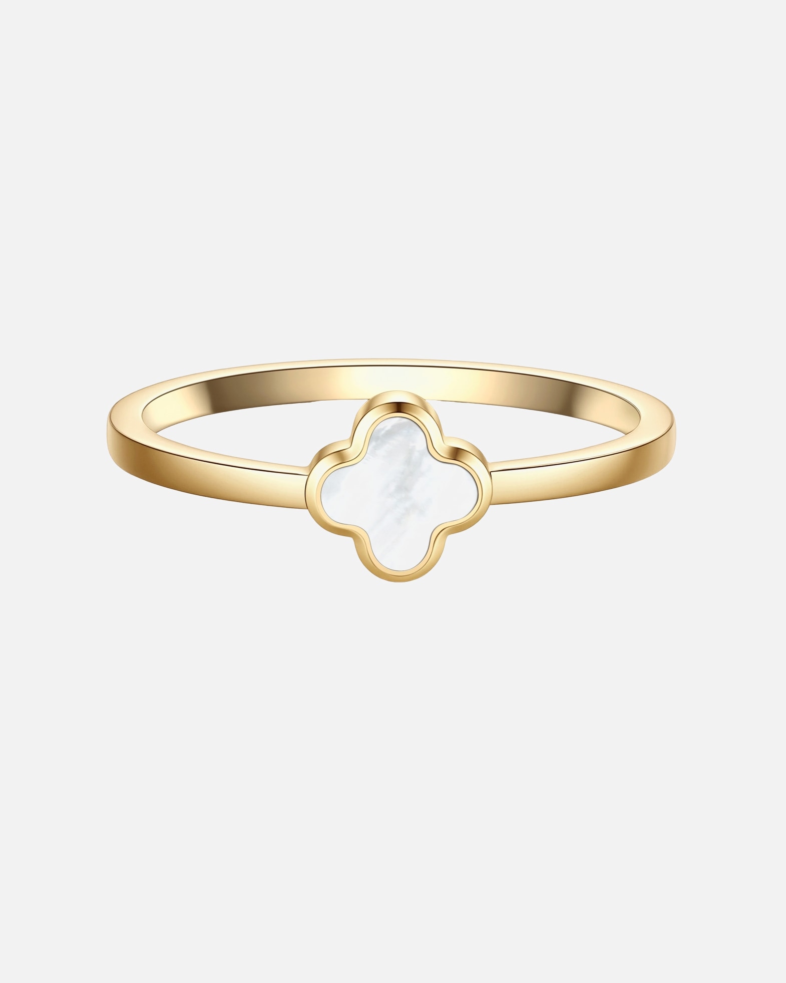Bague pour Femme Glanzstücke München Bague trèfle en acier inoxydable en or jaune avec nacre 52