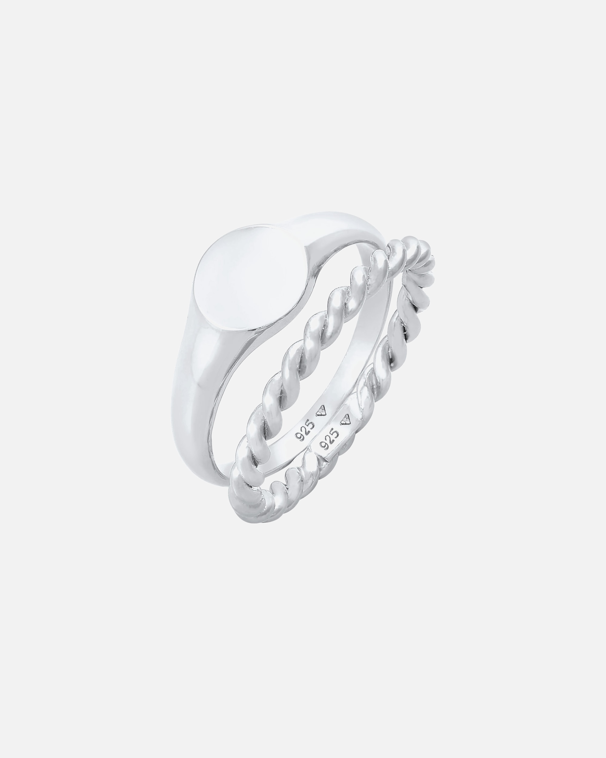 Bague pour Femme Elli Anneau sigillaire Basique Bandring Twist Set de 2 pièces 925 Argent 54