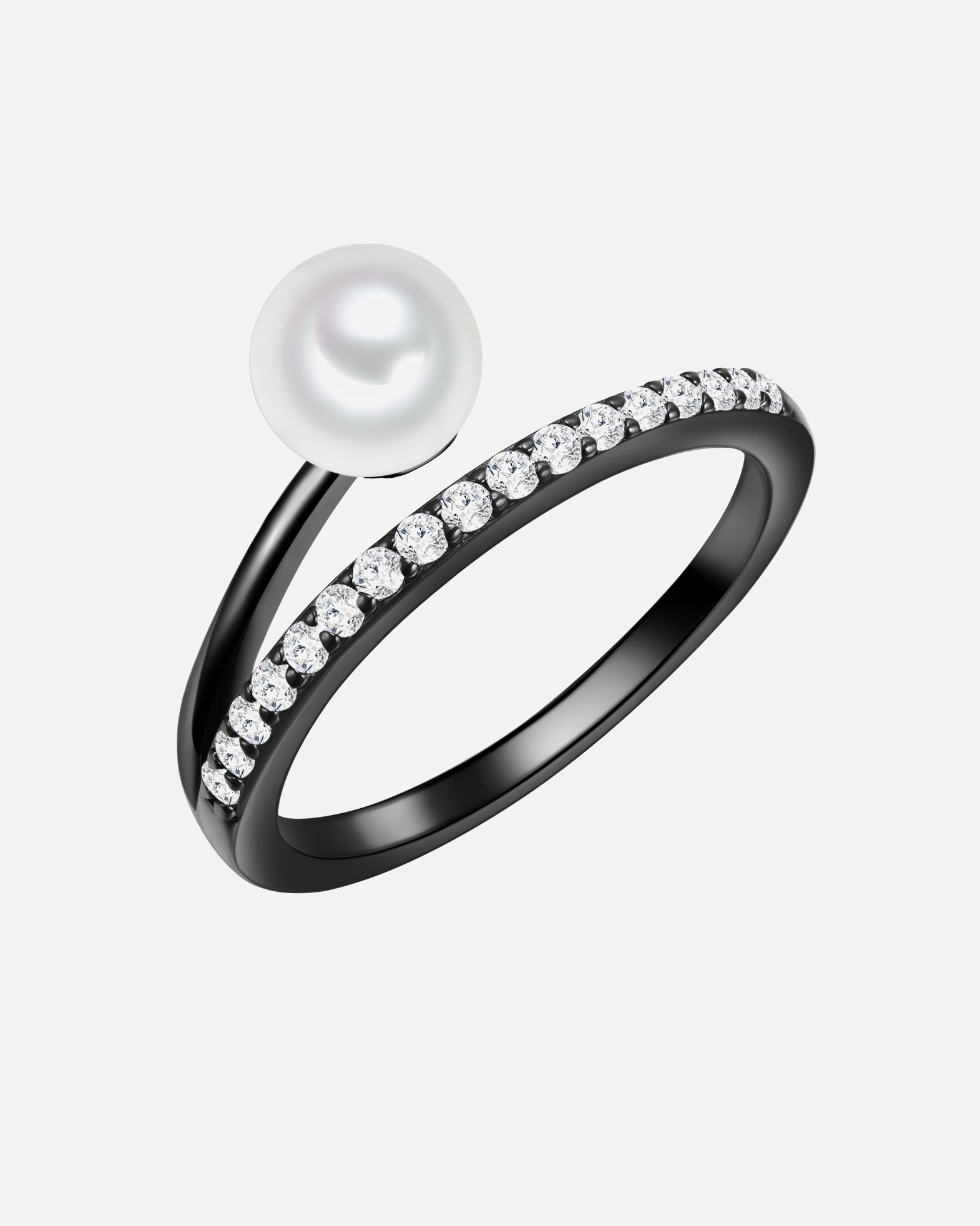 Bague pour Femme Valero Pearls Bague Argent sterling Oxyde de zirconium (CZ) Perle de culture d'eau douce en Noir 54