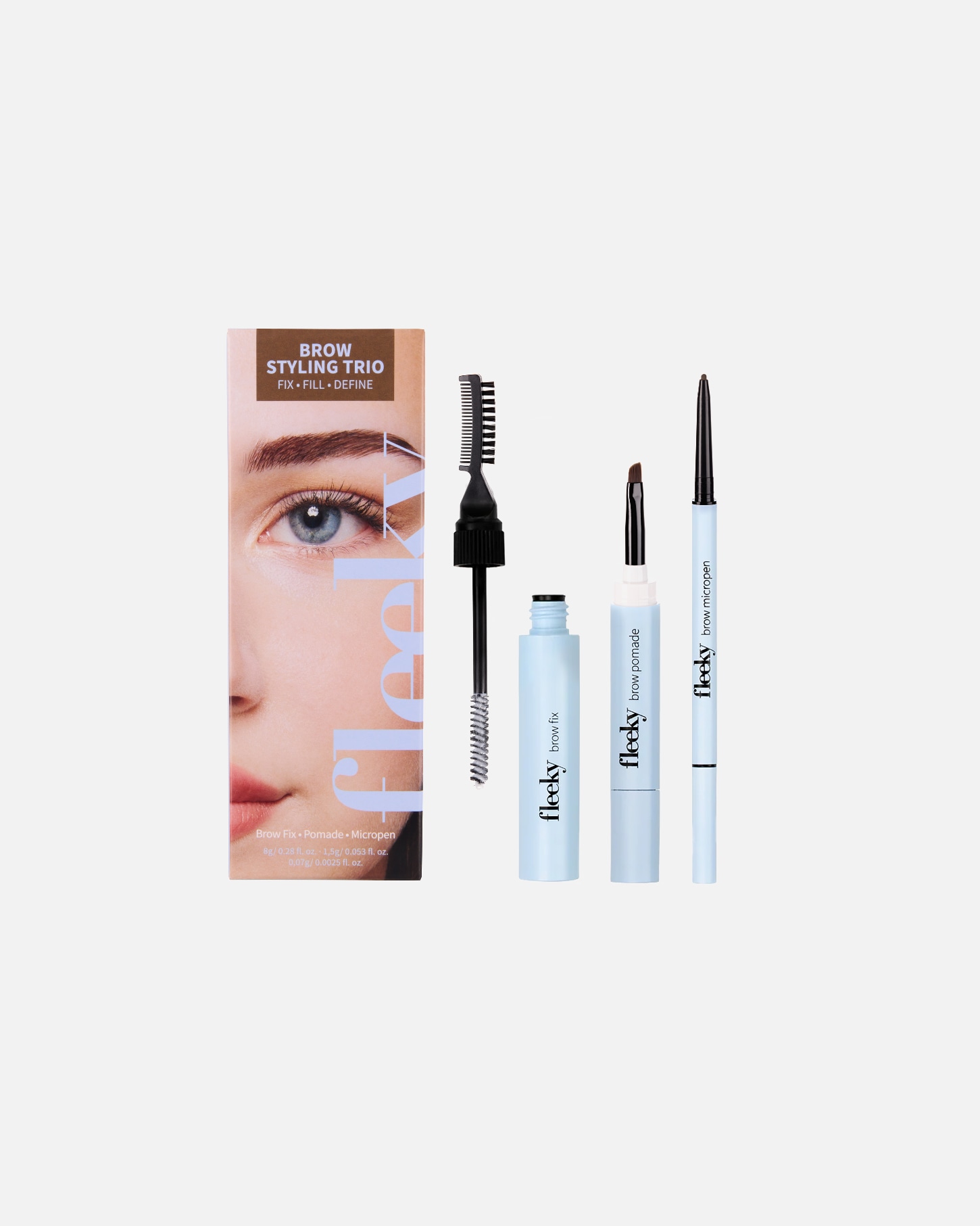Coffret de maquillage pour les sourcils pour Unisexe Fleeky Kit de Sourcils Complet Vegan - Crayon, Pommade et Fixateur brun
