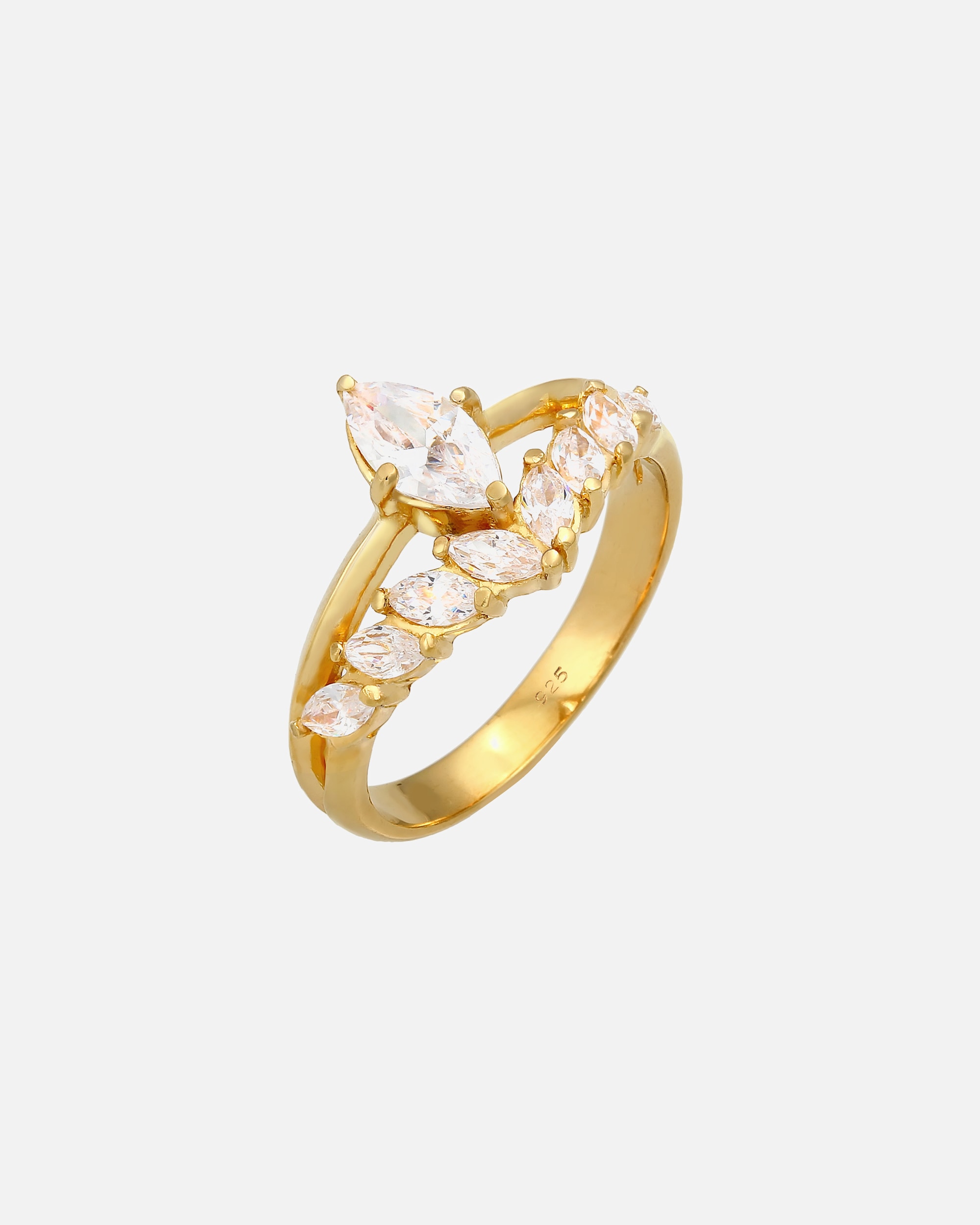 Bague pour Femme Elli PREMIUM Bague double zirconium marquise 925 Argent Plaqué Or 58