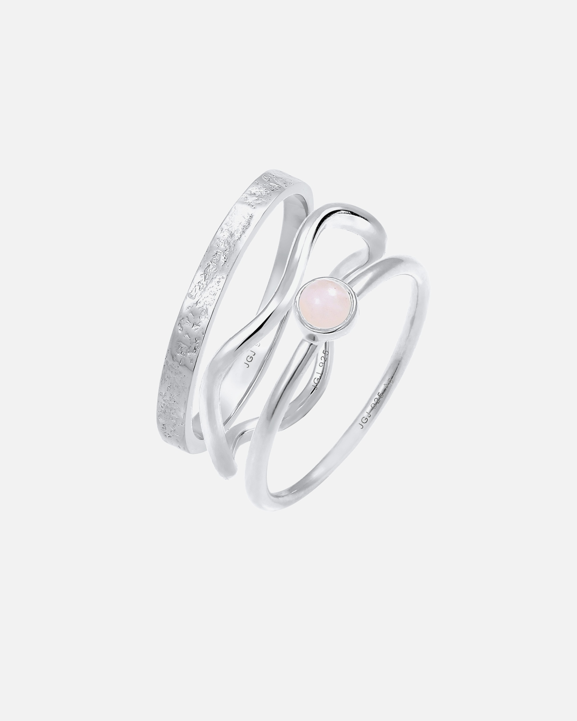 Bague pour Femme Elli PREMIUM Elli PREMIUM Ring Solitär Rosa Quarz 3er Ring Set 925 Silber 58
