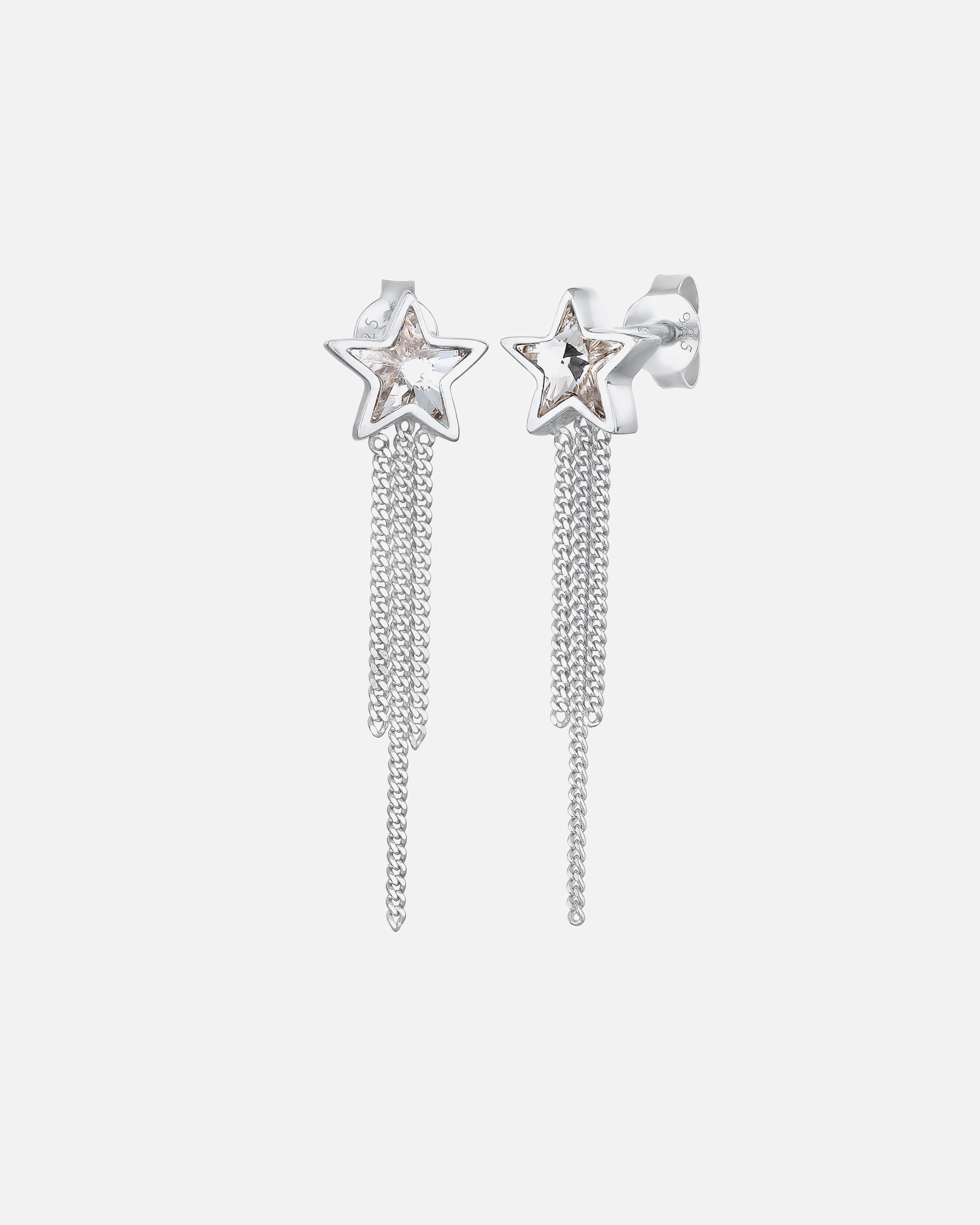 Boucles d'oreilles pour Femme Elli Femmes pendentif d'oreilles étoile look de chaîne avec cristaux en argent sterling 925 silberfarben