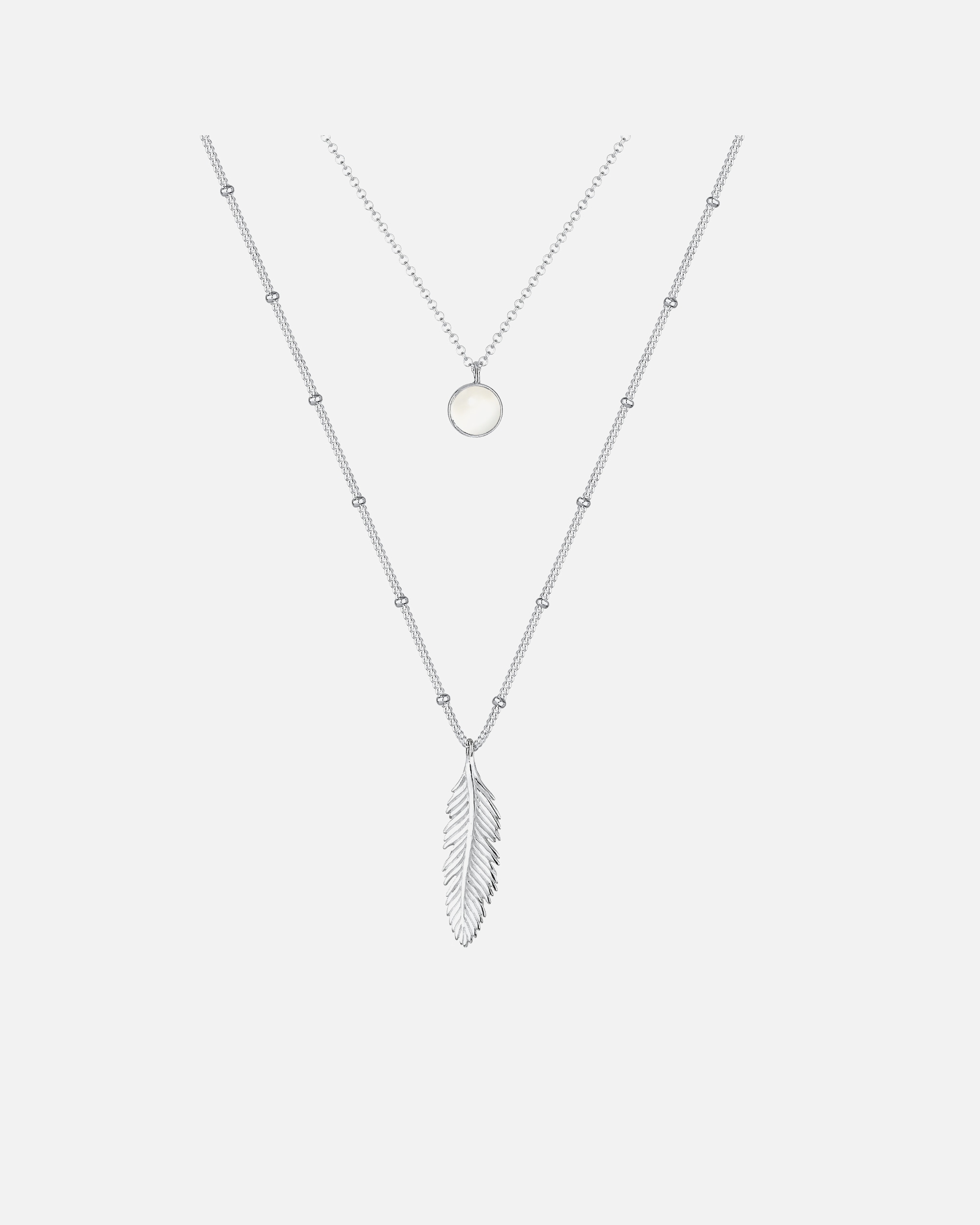 Collier pour Femme Elli Plume Layer Pierre de Lune Collier Femme - (925/1000) Argent silberfarben