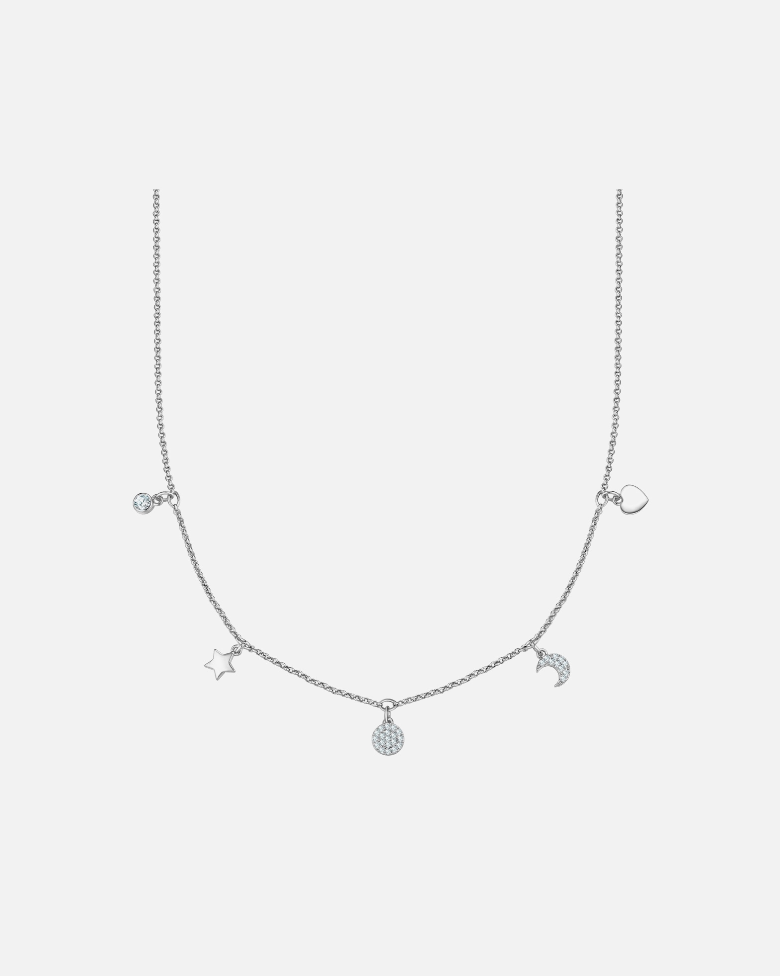 Collier pour Femme Yokoamii Collier Étoile/Cercle/Lune/Cœur en Laiton argenté avec Zircon Chaîne de base 38,0 cm + extension 8,0 c
