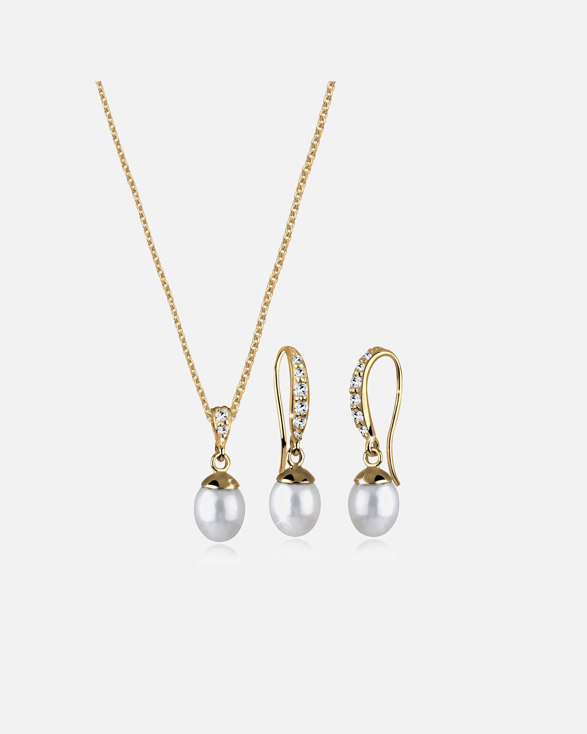 Bijoux pour Femme Elli Femmes élégantes pendentif d'oreilles set perle de culture d'eau douce et cristaux en argent sterling 925 golfarben