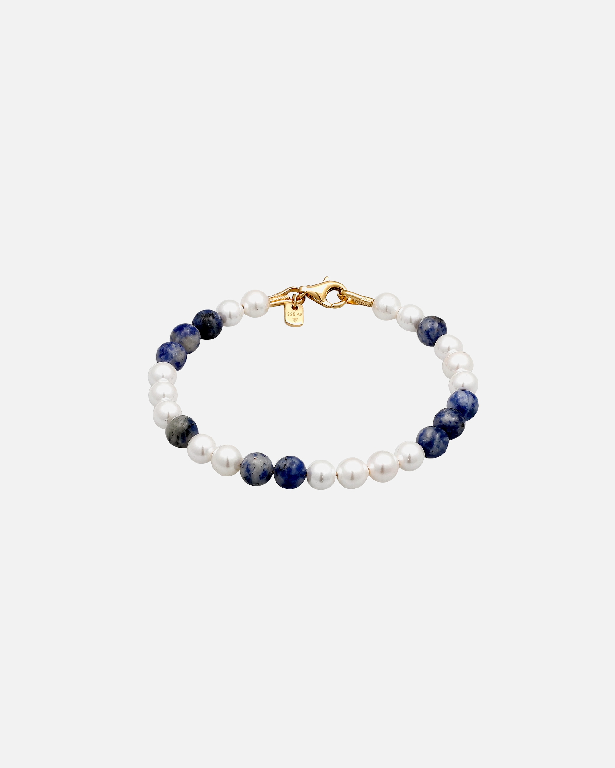 Bracelet pour Homme Bracelet beads Ball Agate Bleu 925 Sterling Silver Gold-plated 19