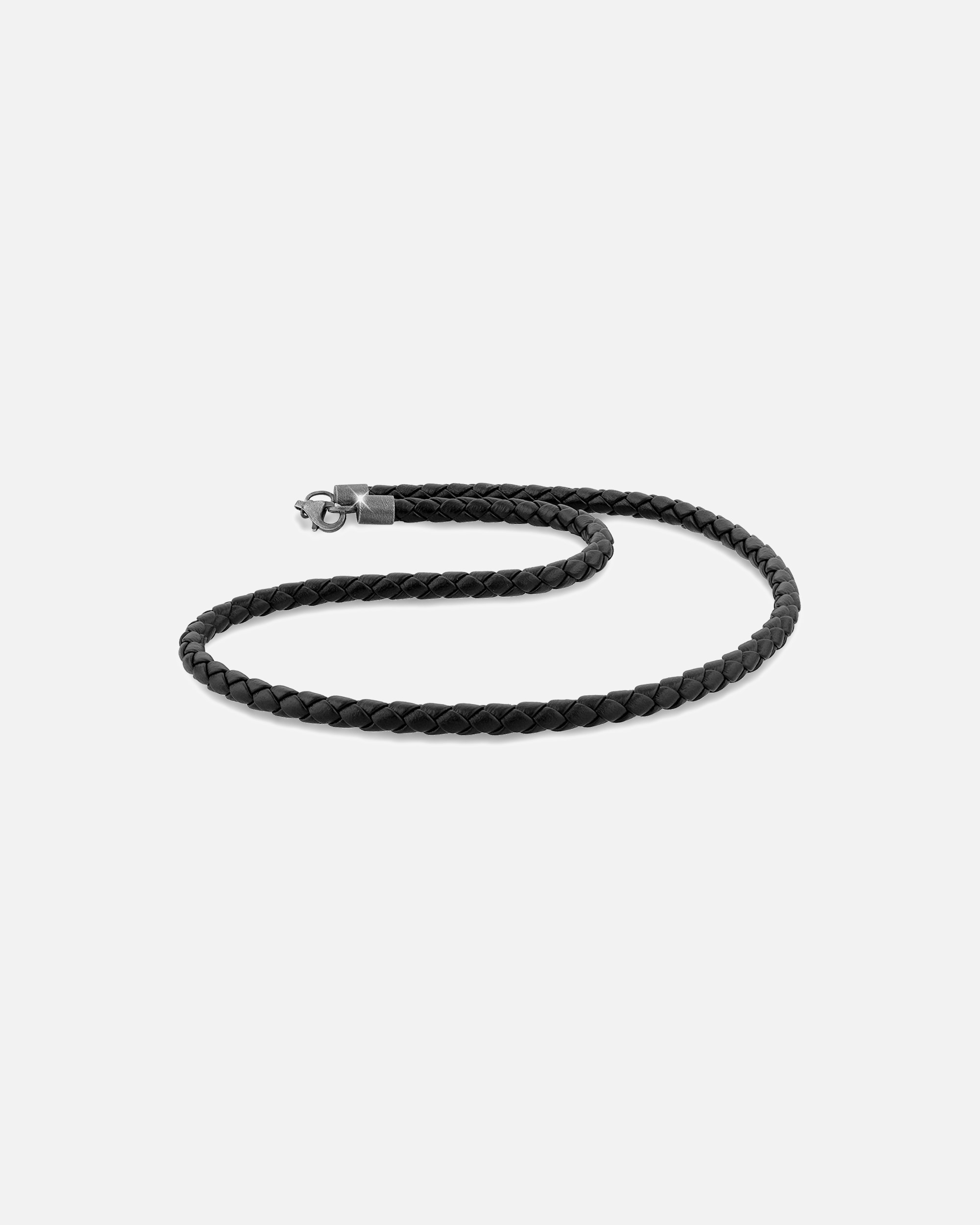 Collier pour Homme KUZZOI Hommes cuir véritable tressé de base noir en argent sterling 925 55