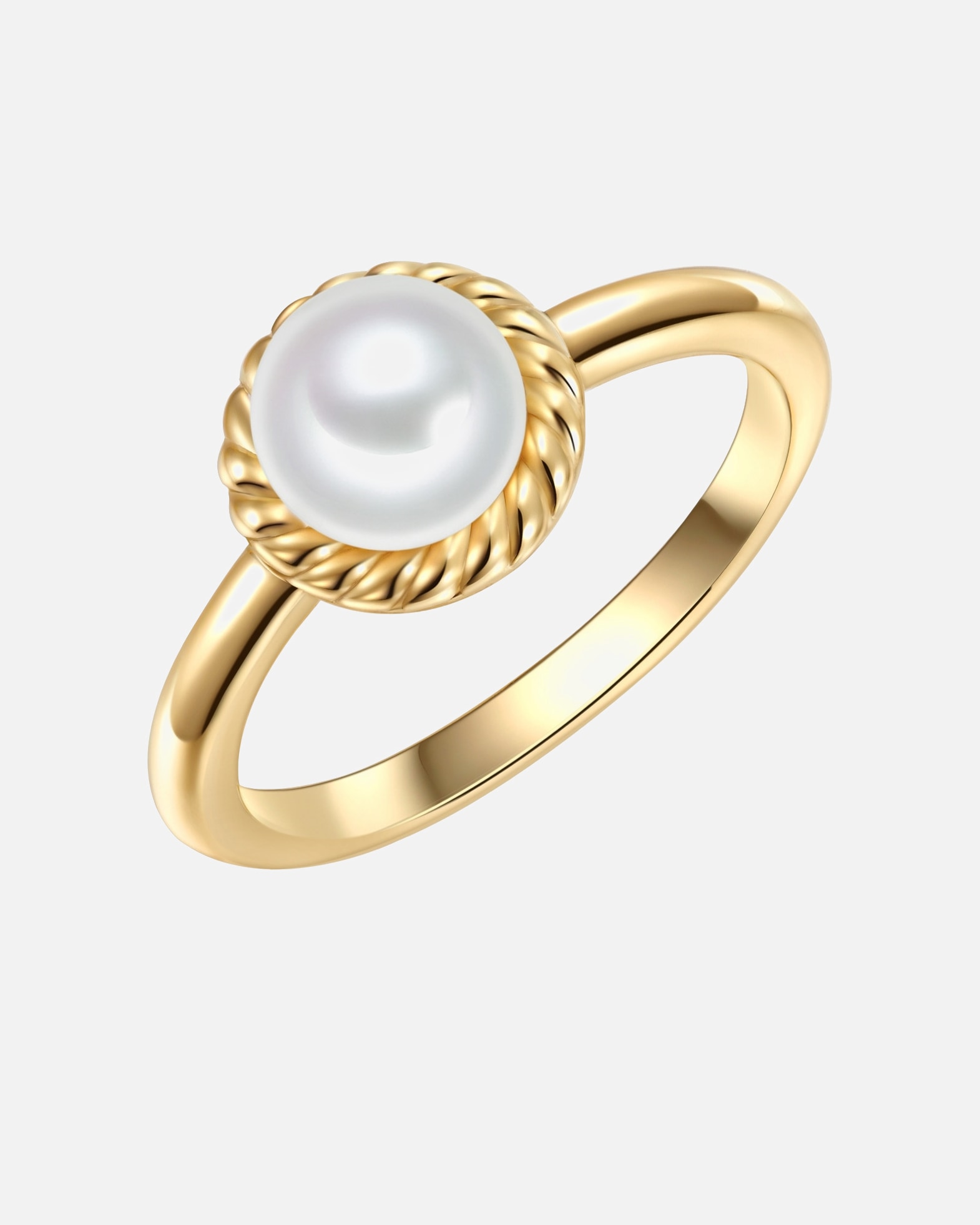 Bague pour Femme Valero Pearls Bague Argent sterling Oxyde de zirconium (CZ) Perle de culture d'eau douce en Or jaune 54
