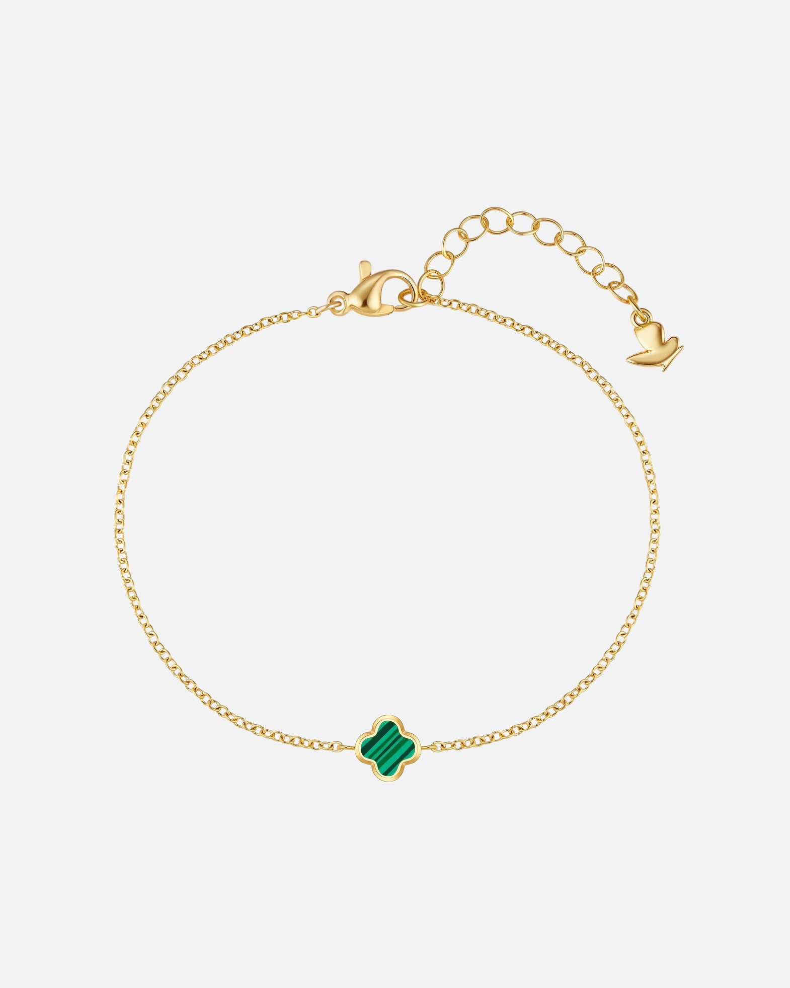 Bracelet pour Femme Glanzstücke München Bracelet trèfle en acier inoxydable en or jaune avec malachite (synth.) Longueur de base 17,0 + rallonge 3,0 cm