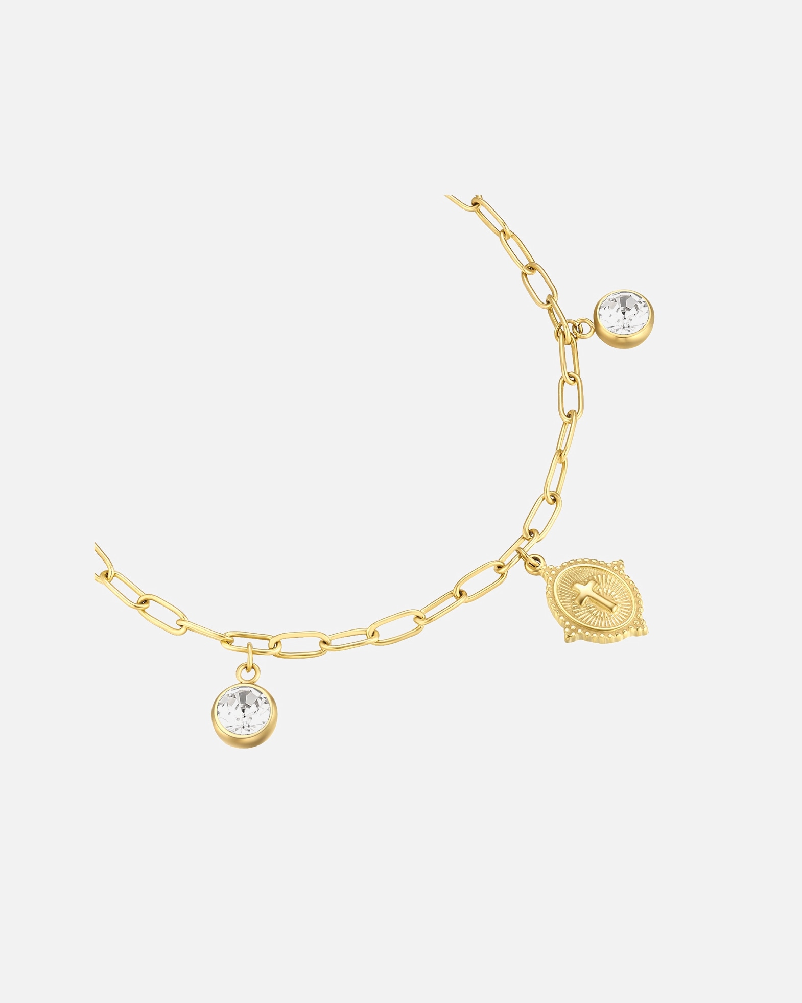 Bracelet pour Femme Eastside Bracelet Croix en Acier inoxydable en Or jaune 22,0 cm, réglable en continu