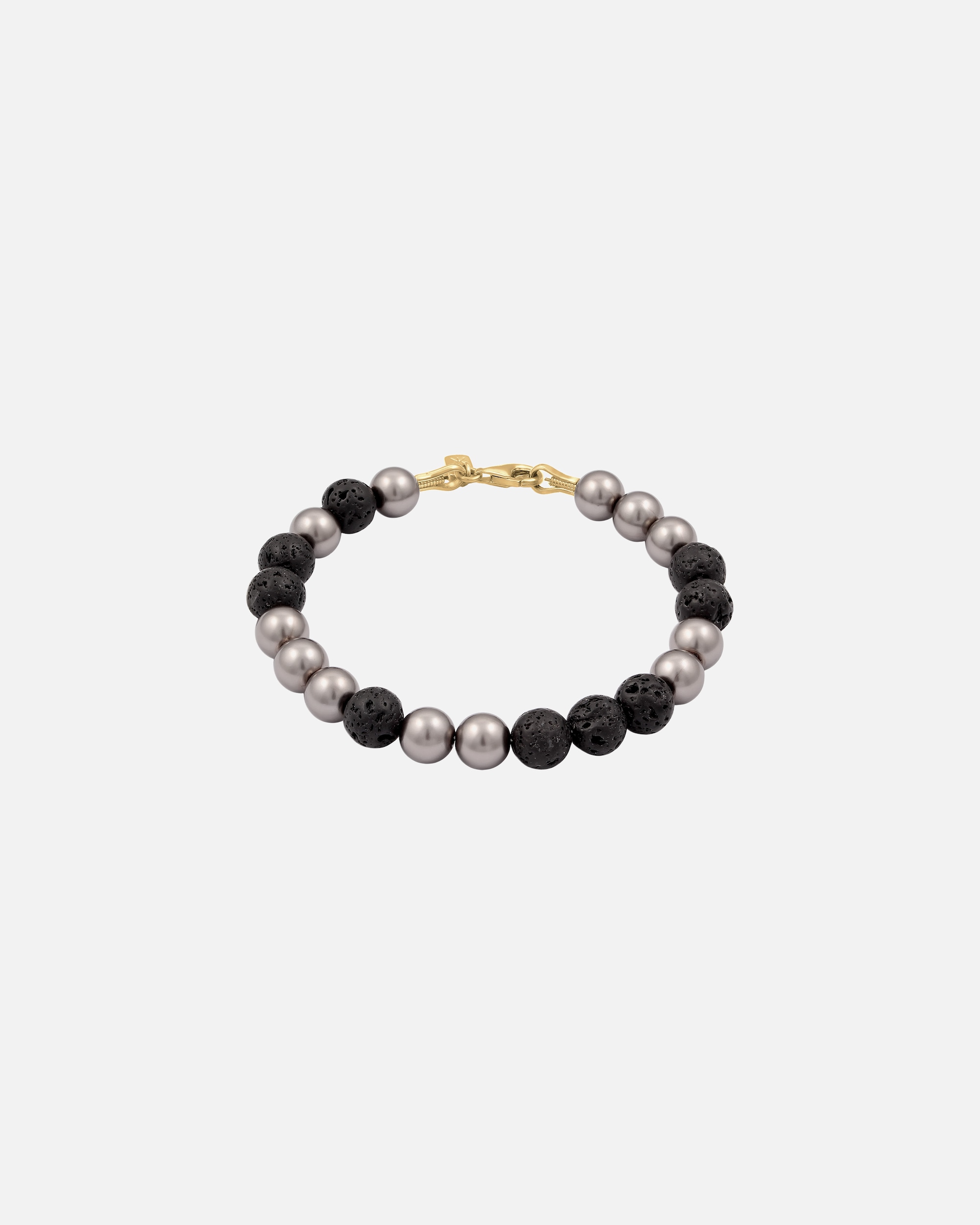 Bracelet pour Femme KUZZOI Bracelet beads male Ball Lava Synthetic Pearl Black 925 Sterling Silver 19