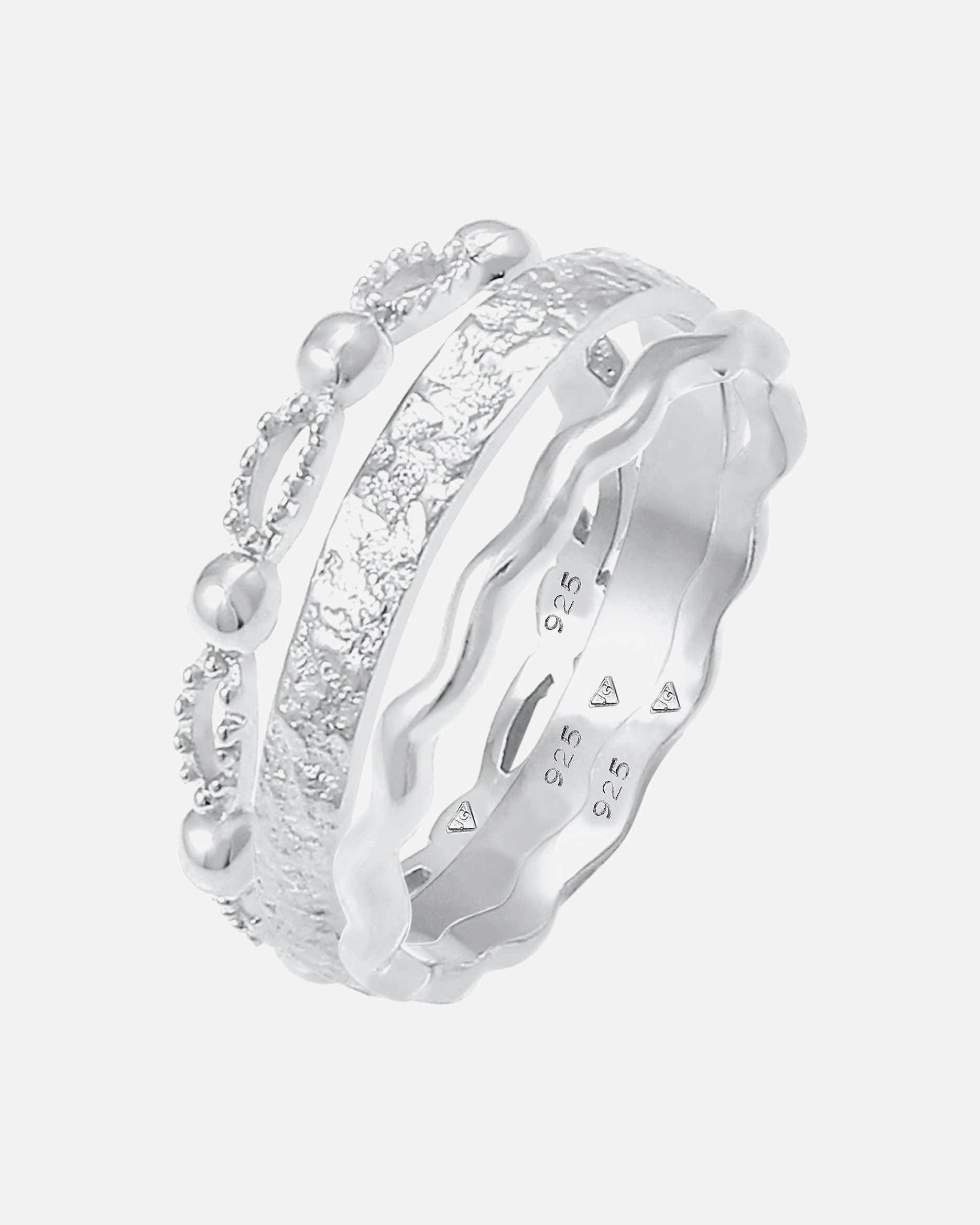 Bague pour Femme Set de 3 boucles d'oreilles vagues martelées en Argent 925 54