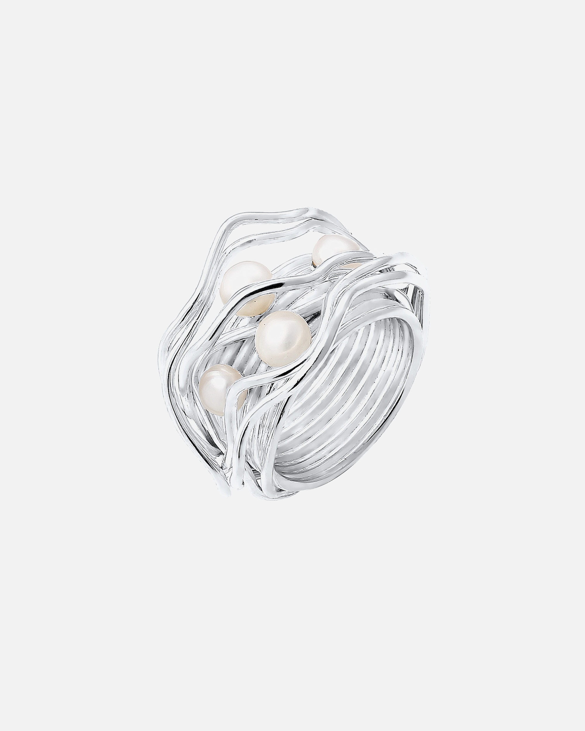 Bague pour Femme Nenalina Noué Tissé perles d'eau douce 925 Argent 60
