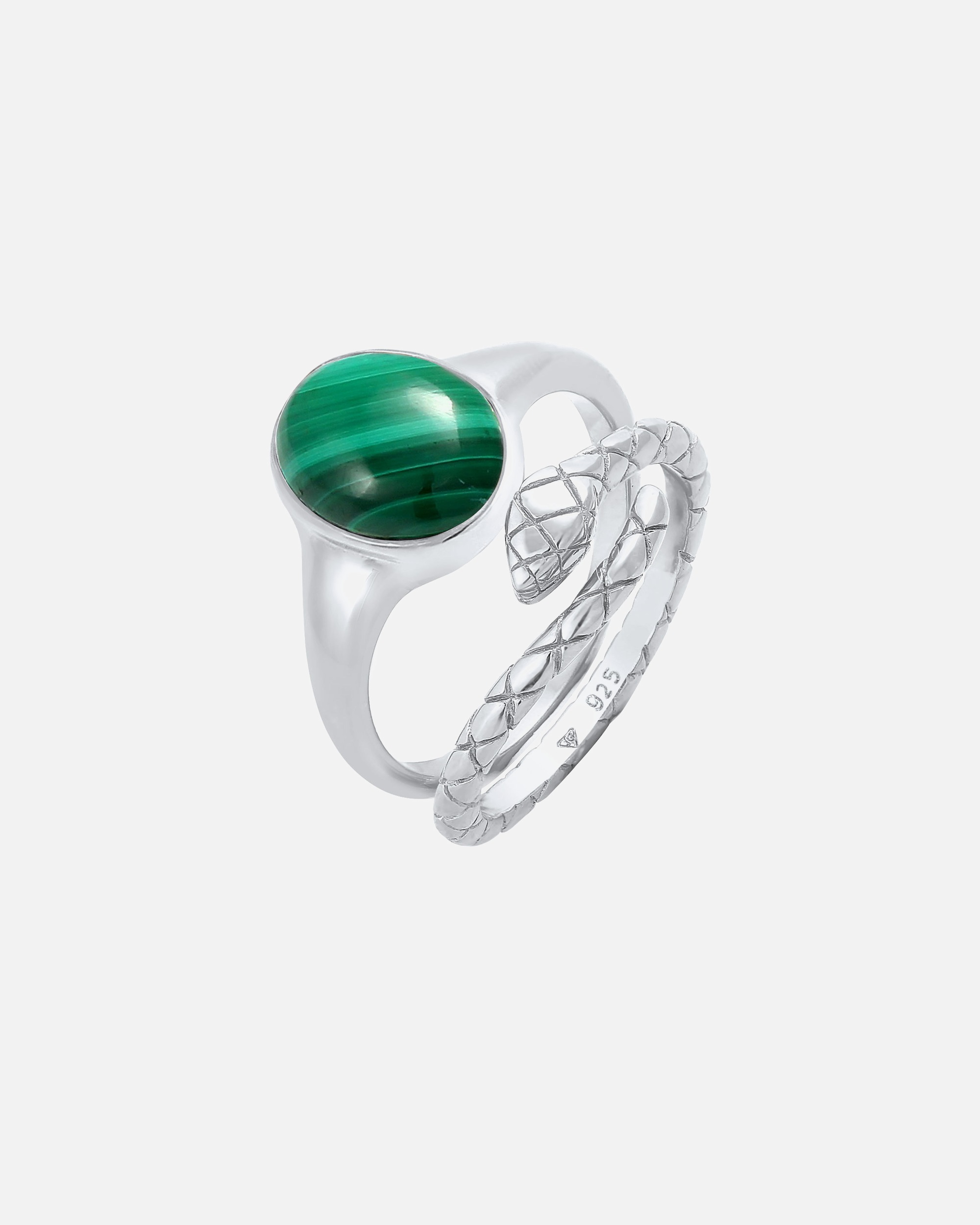 Bague pour Femme Elli PREMIUM Parure pour dames Bague Signet Malachite Serpent Trend Blogger en argent sterling 925 plaqué or 58