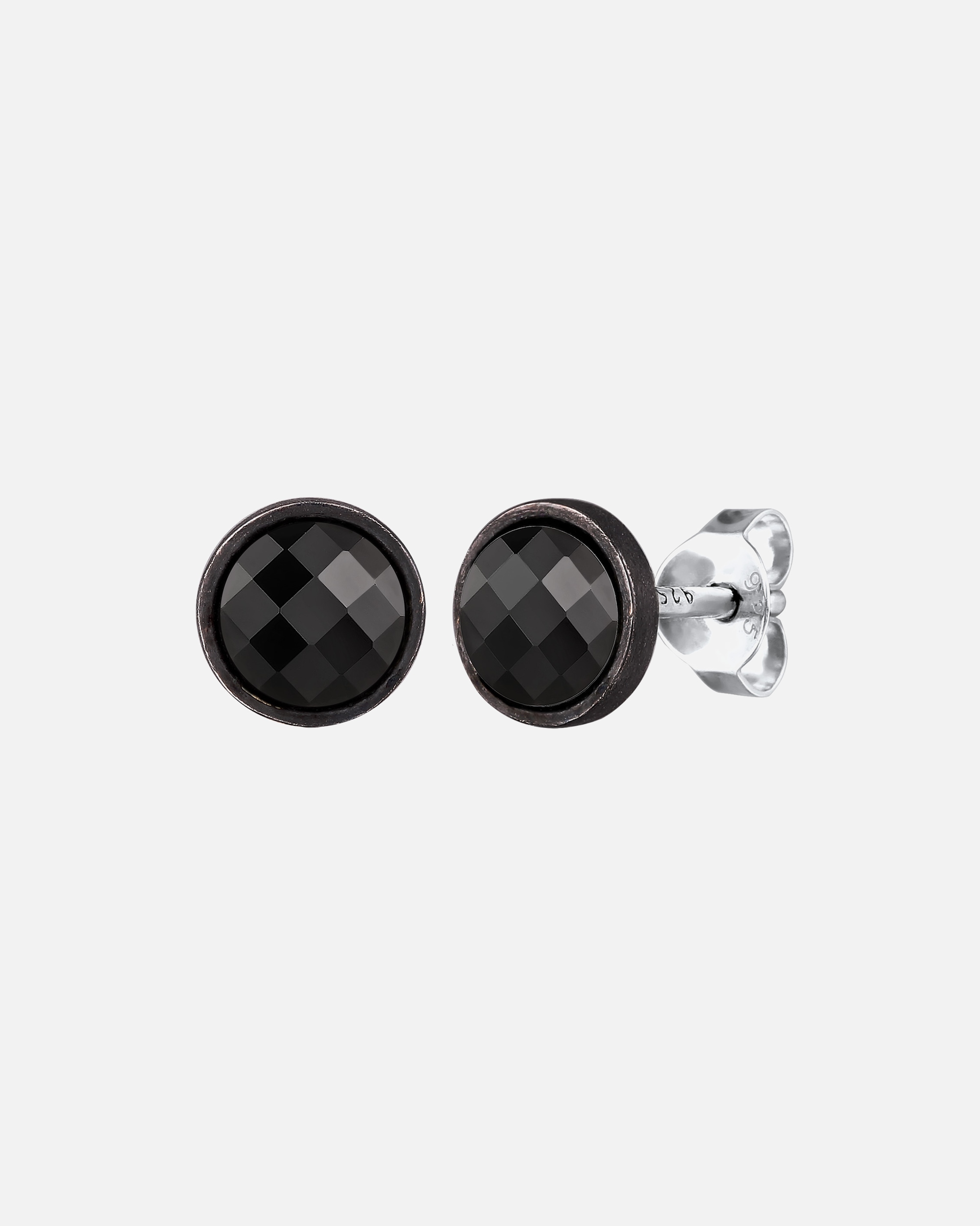 Boucles d'oreilles pour Homme Clou d'oreille Cercle Cristaux de verre Noir 925 Sterling Silver Noir