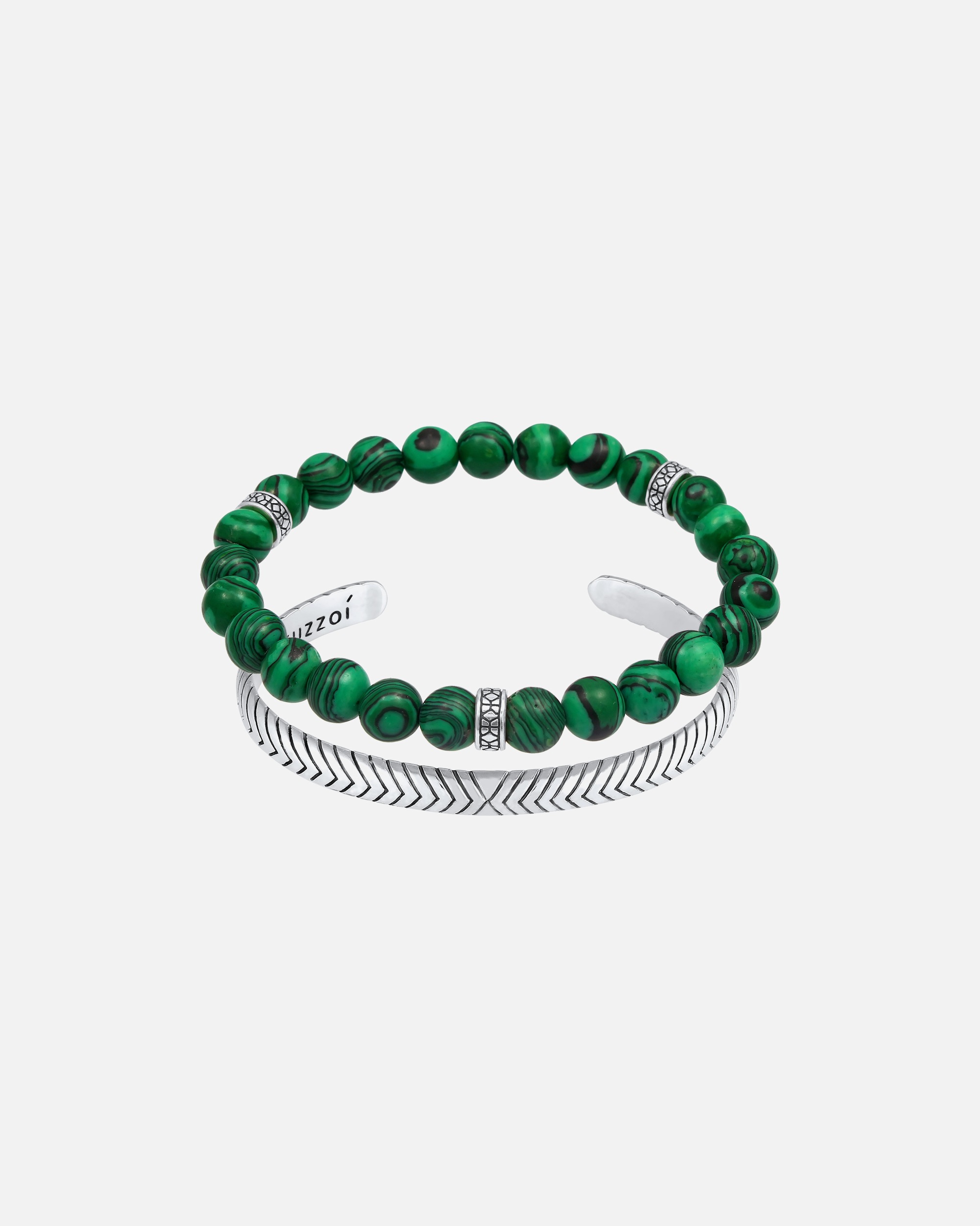 Bracelet pour Homme KUZZOI Hommes Set 2 Oxydé Agate Vert 925 Argent 19