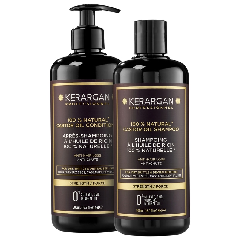 Kerargan - Kerargan - Duo Anti-Chute Shampoing & Après-shampoing Huile de Ricin - 2x500ml 1000 ml unisex