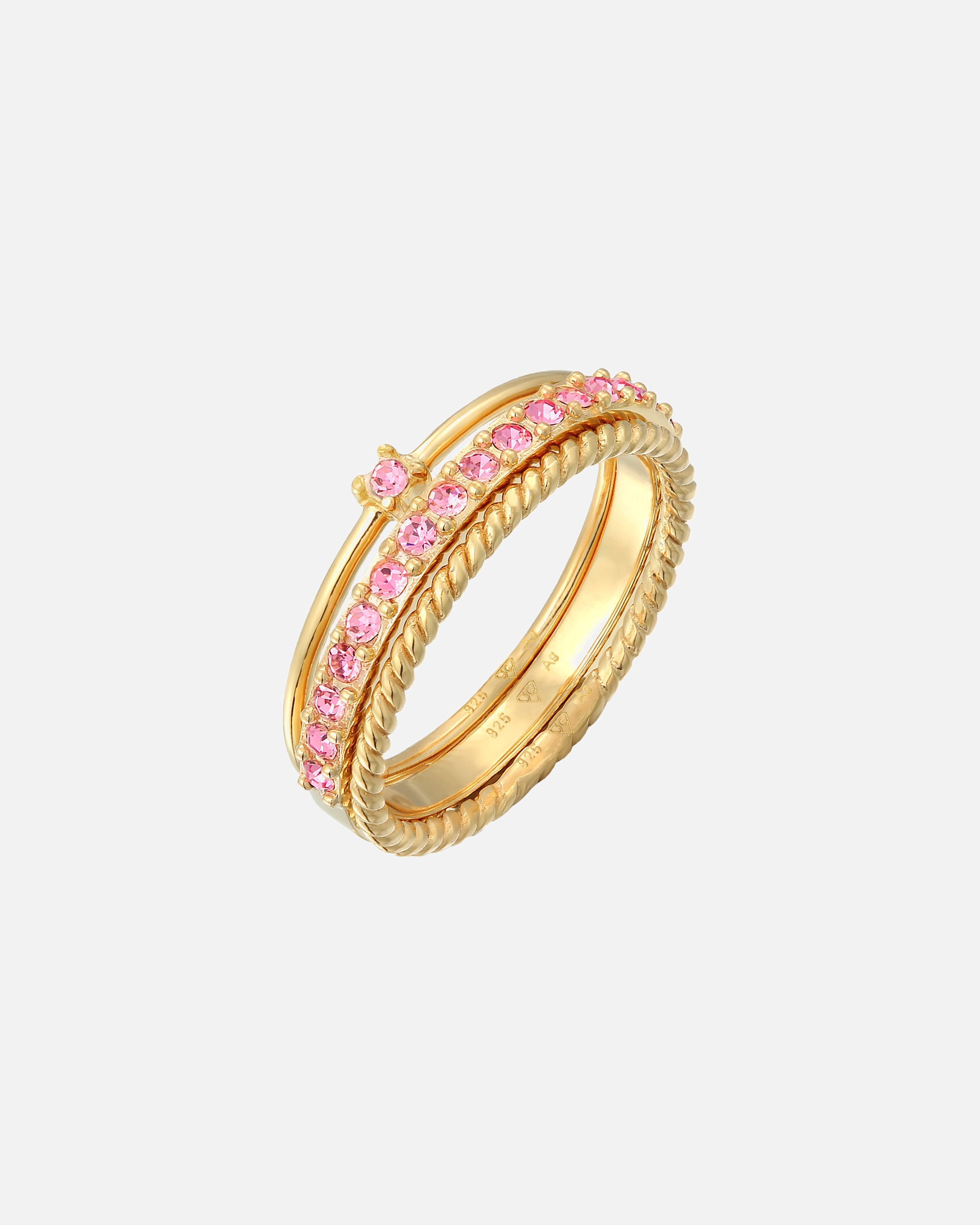 Bague pour Femme Set Kristalle Rosa Pastell 925 Silber vergoldet, mit Kristallen von Swarovski® 52