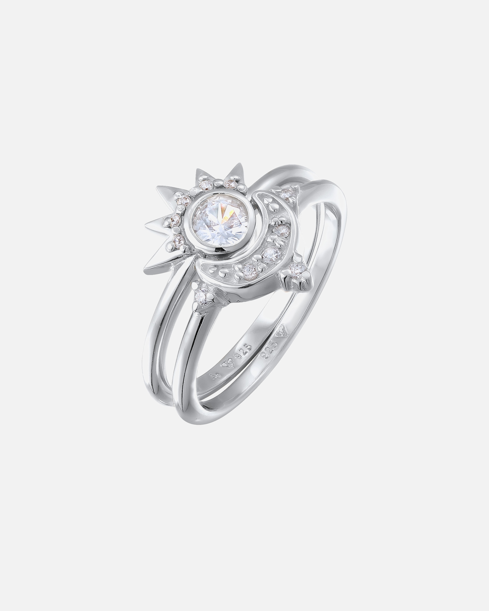Bague pour Femme Elli Bague Étoile Zirconia Blanc 925 Sterling Silver Gold-plated 52