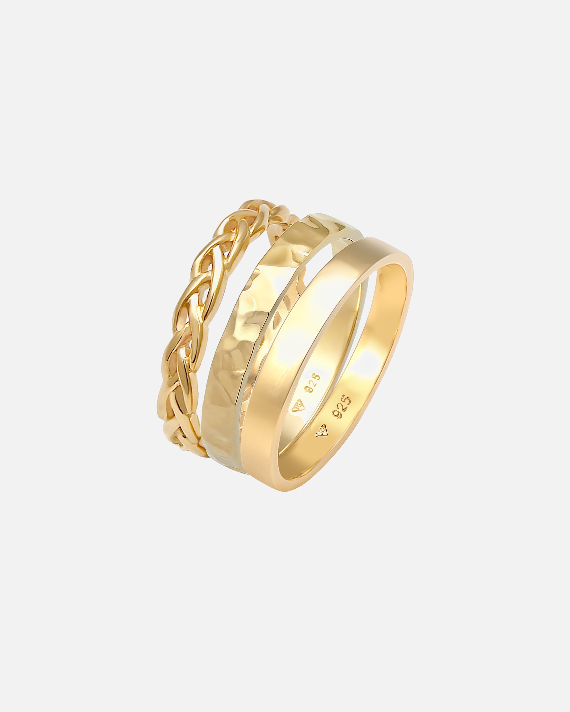 Bague pour Femme Elli Elli Ring Bandring Zopfmuster Hammerschlag 3er Set 925 Silber 54