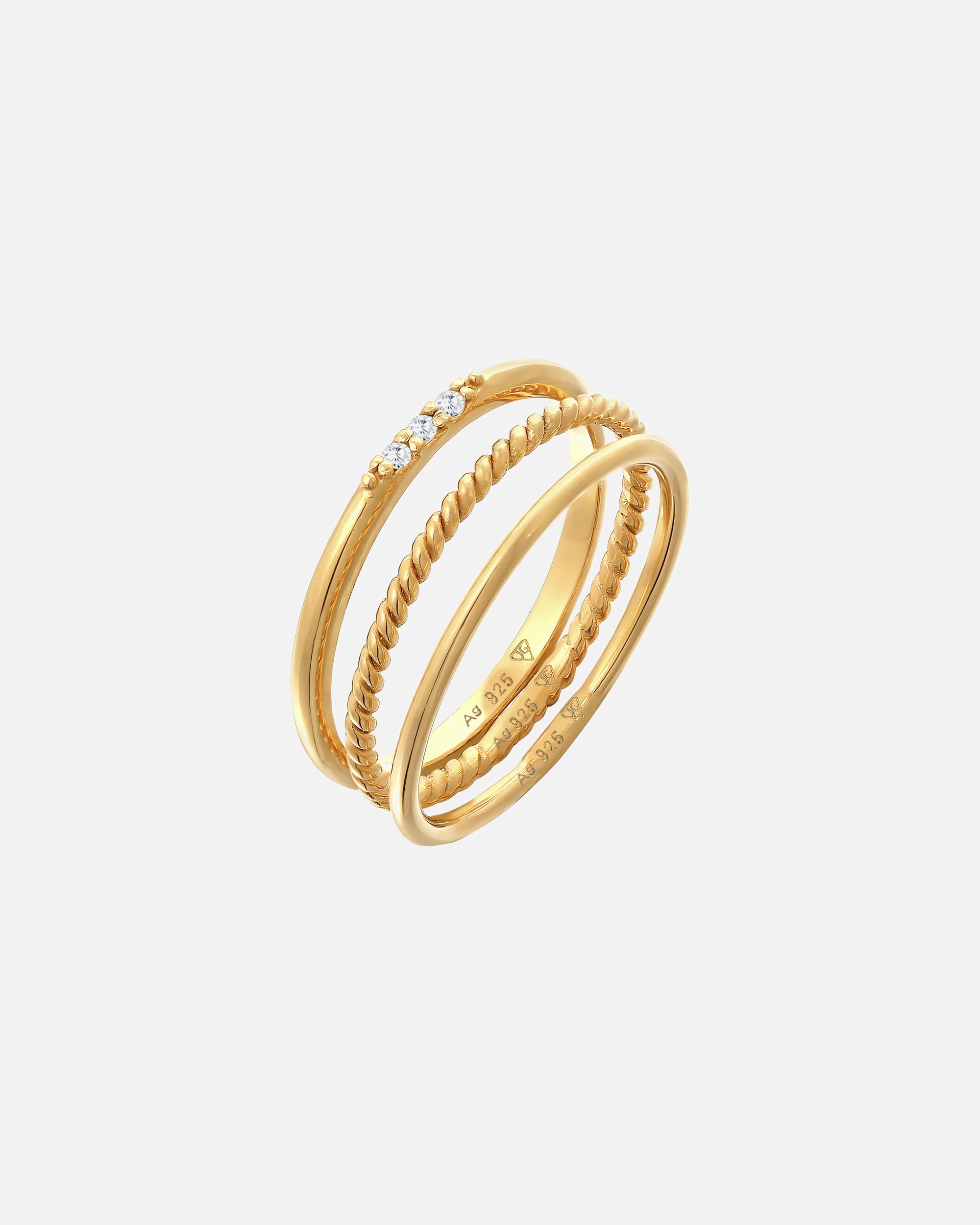 Bague pour Femme Elli Stapelringe Zirkonia Kordel Basic 3er Set 925 Silber 56