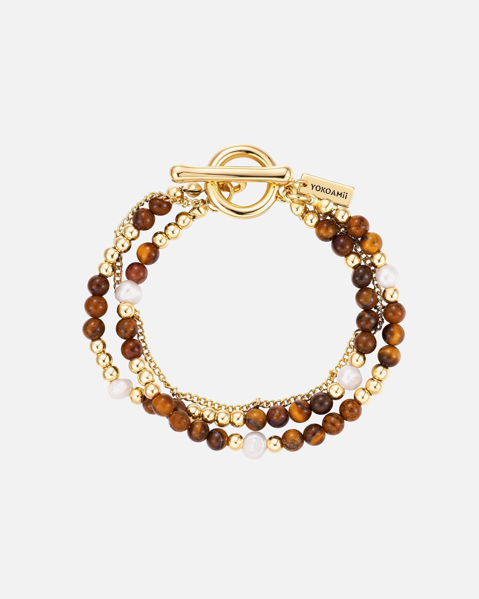 Bracelet pour Femme Yokoamii Bracelet en alliage métallique en doré avec pierre naturelle et perle d'eau douce 18,0 cm