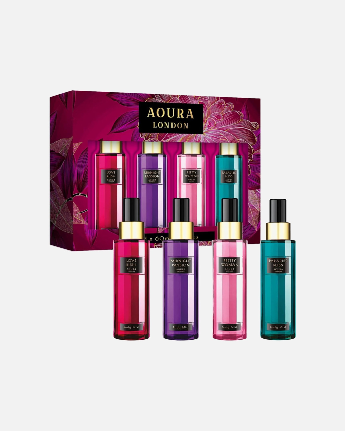 Parfum pour Unisexe AOURA London Coffret Brumes pour le Corps 4 x 60ml 6 pièce