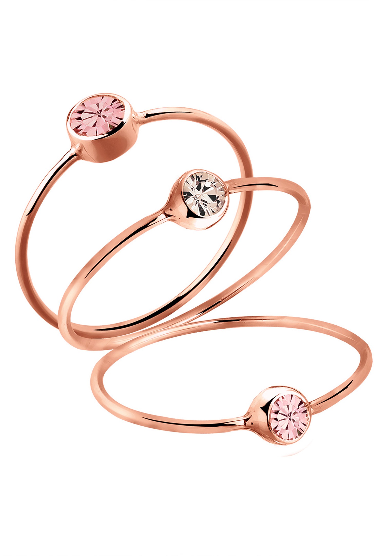 Bague Femme Elli En Argent Sterling 925 Plaqué Or Rose - 3 Cristaux Roses, Largeur 4 Mm