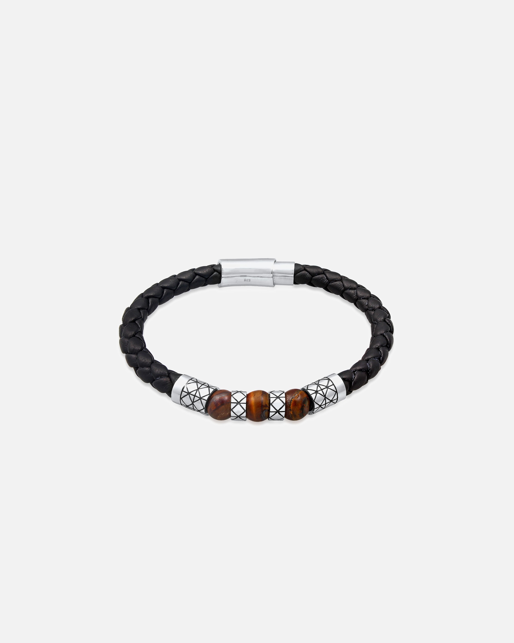 Bracelet pour Homme KUZZOI Hommes cuir Tiegerauge Bead fermeture magnétique en argent sterling 925 21