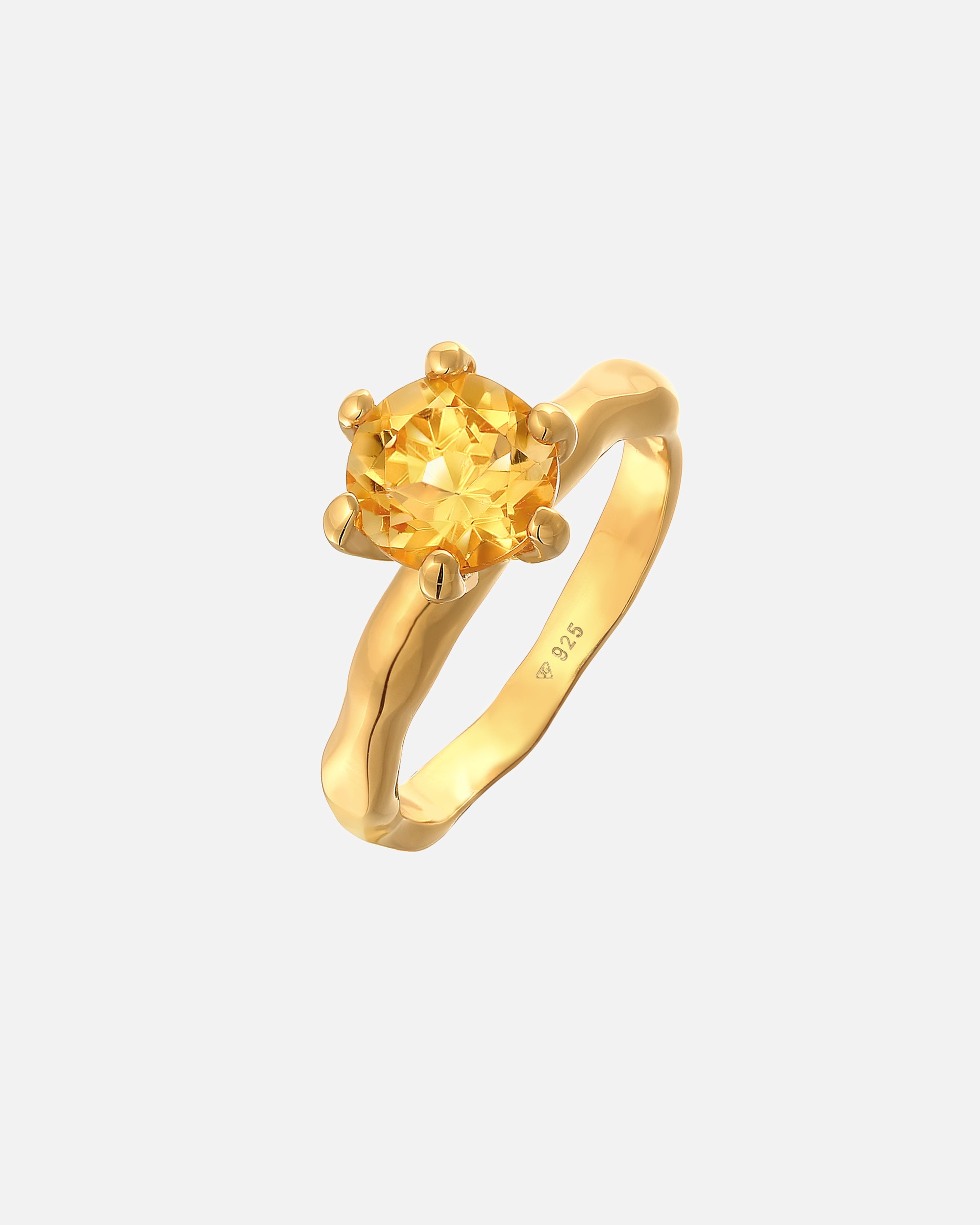 Bague pour Femme Elli Citrine Solitaire Organique Design Argent 925 Plaqué Or 54