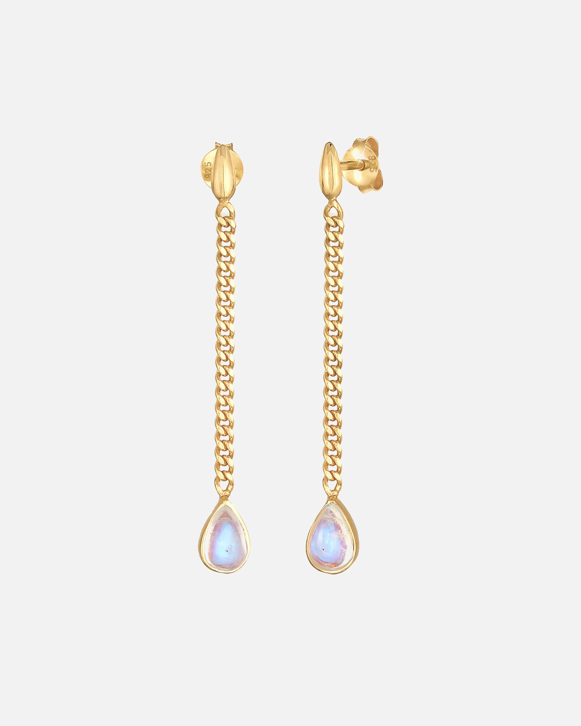 Boucles d'oreilles pour Femme Elli PREMIUM Boucles d'oreilles pour femmes en chaîne élégante tendance avec pierre de lune en argent sterling 925 goldfarben