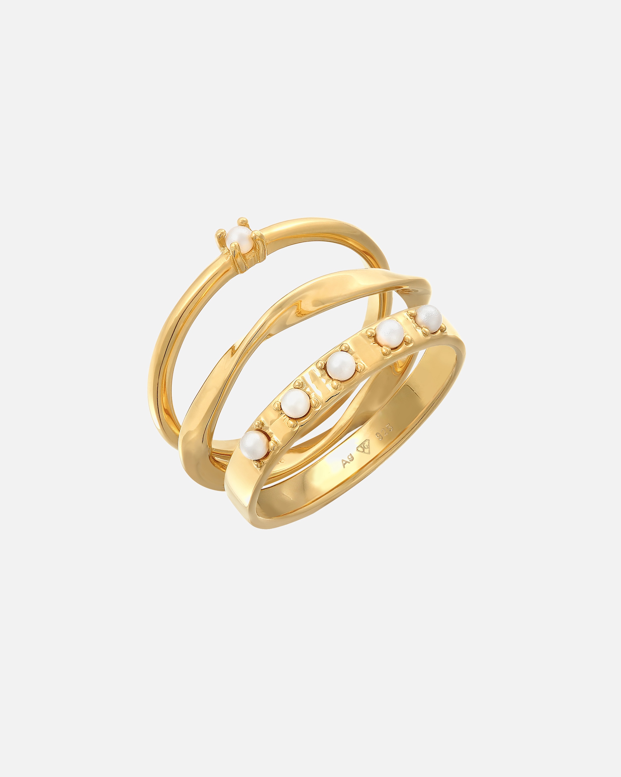 Bague pour Femme Elli Synthetische Perlen Stapelring Klassik 3er Set 925 Silber 56
