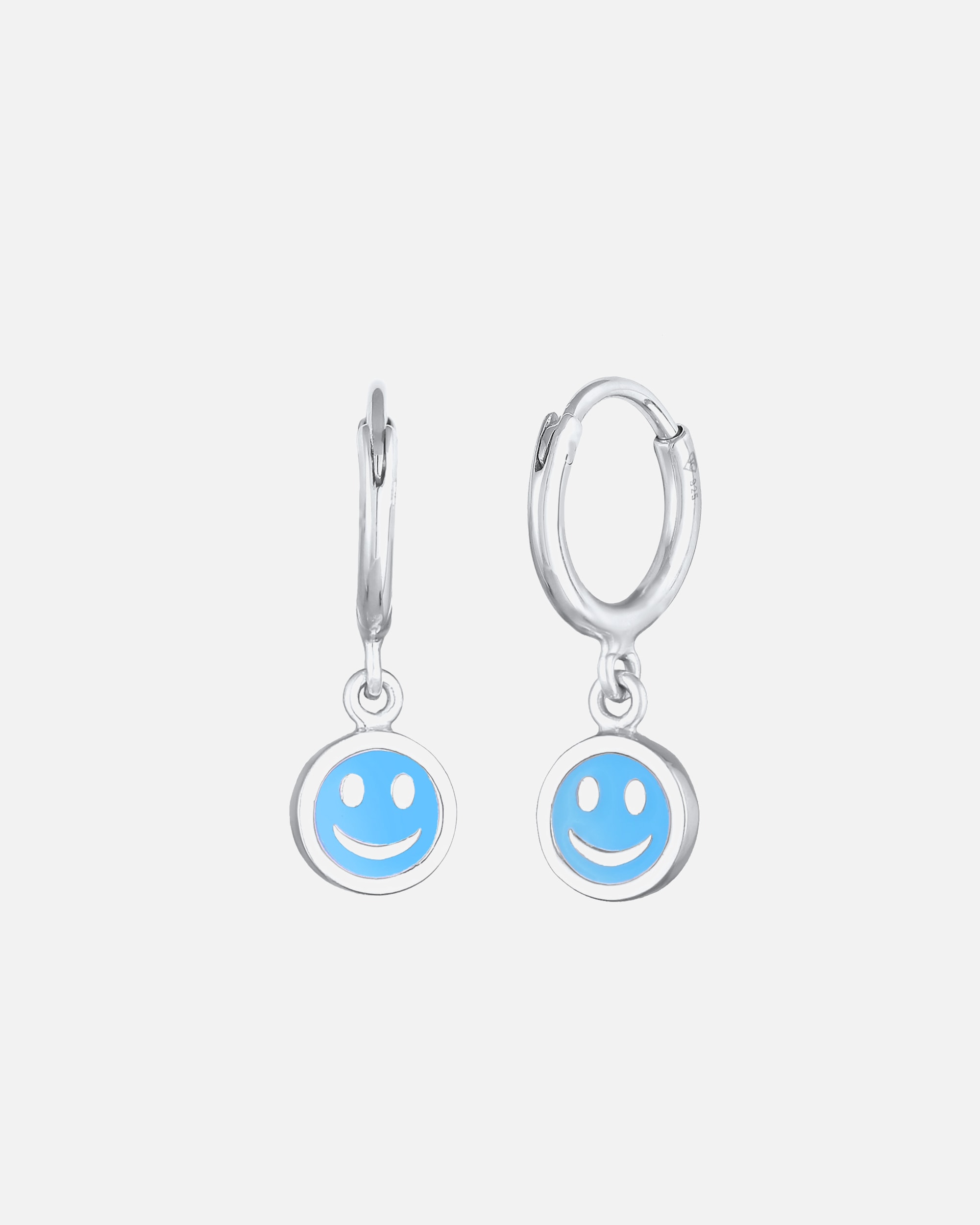 Boucles d'oreilles pour Femme Elli Enfants créoles pendentif avec Smiling face avec émail bleu en argent sterling 925 Bleu clair
