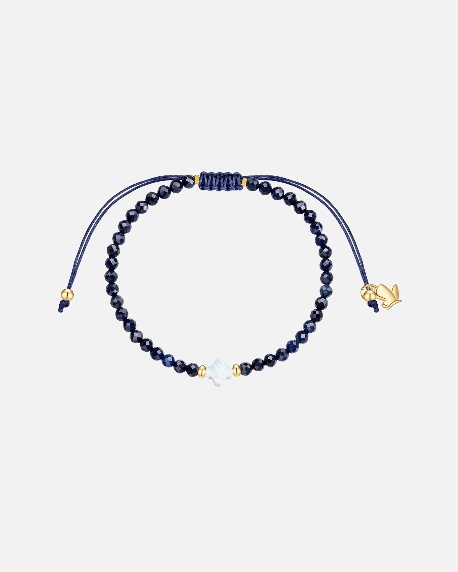 Bracelet pour Femme Glanzstücke München Bracelet Trèfle en acier inoxydable en doré avec saphir et perle de coquillage Réglable 15,0 - 22,0 cm